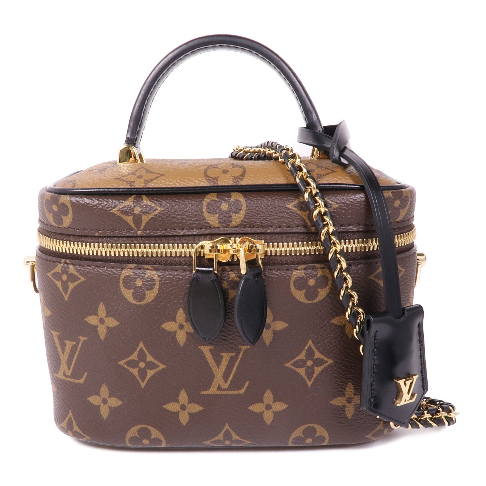 LOUIS VUITTON Monogram Reverse Vanity PM金扣手挽肩背兩用袋棕色