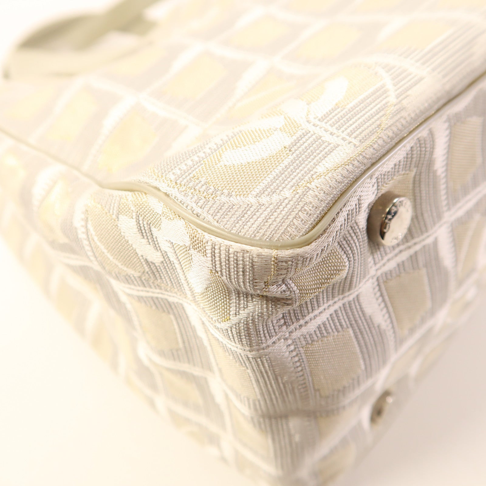 CHANEL 帆布Tote Bag銀扣肩背袋