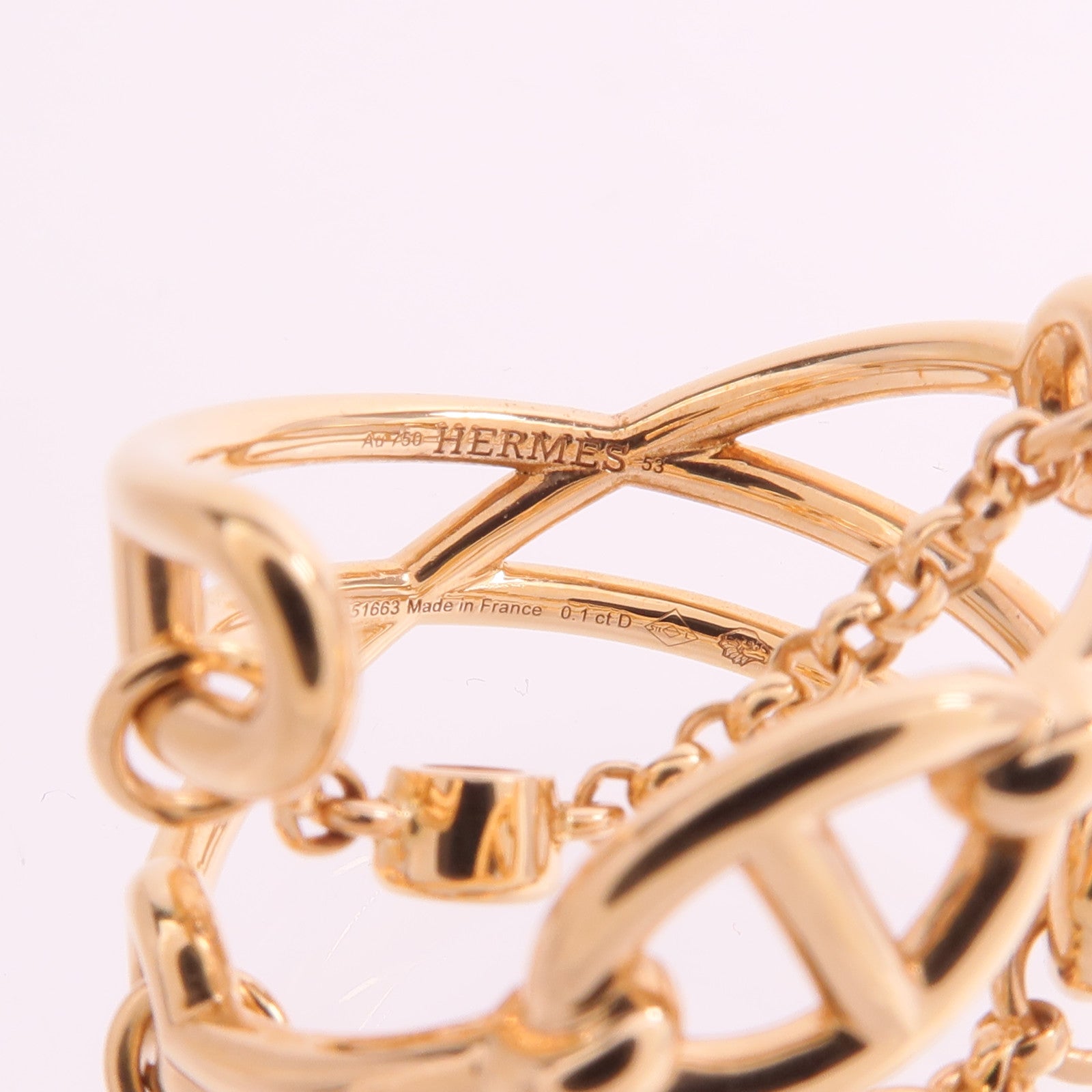 HERMES 18K玫瑰金Chaine D'ancre Chaos Ring鑽石戒指