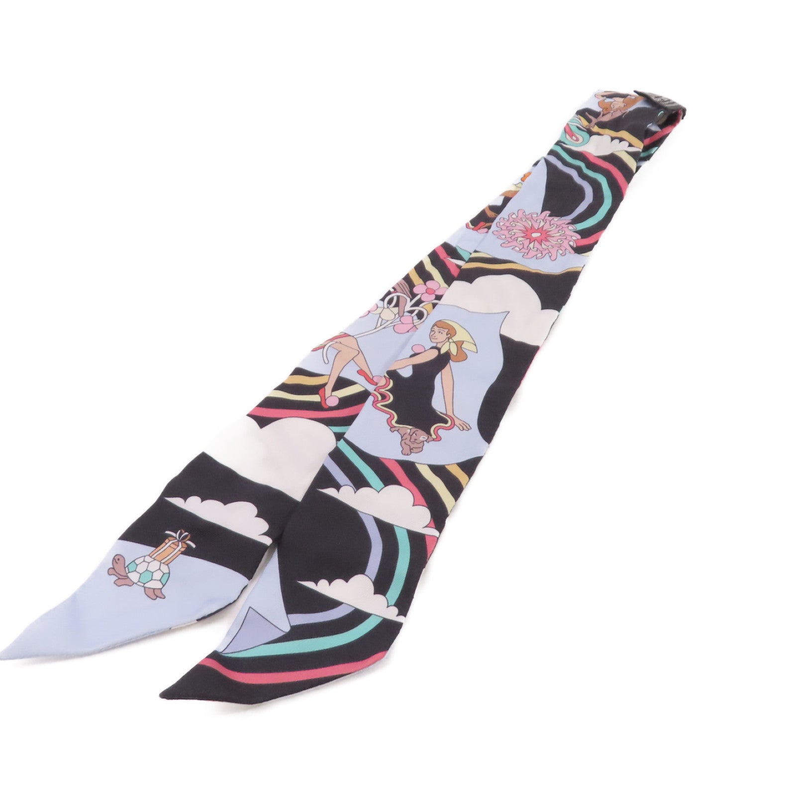 HERMES 絲質Twilly Scarf絲巾藍色/黑色/彩色