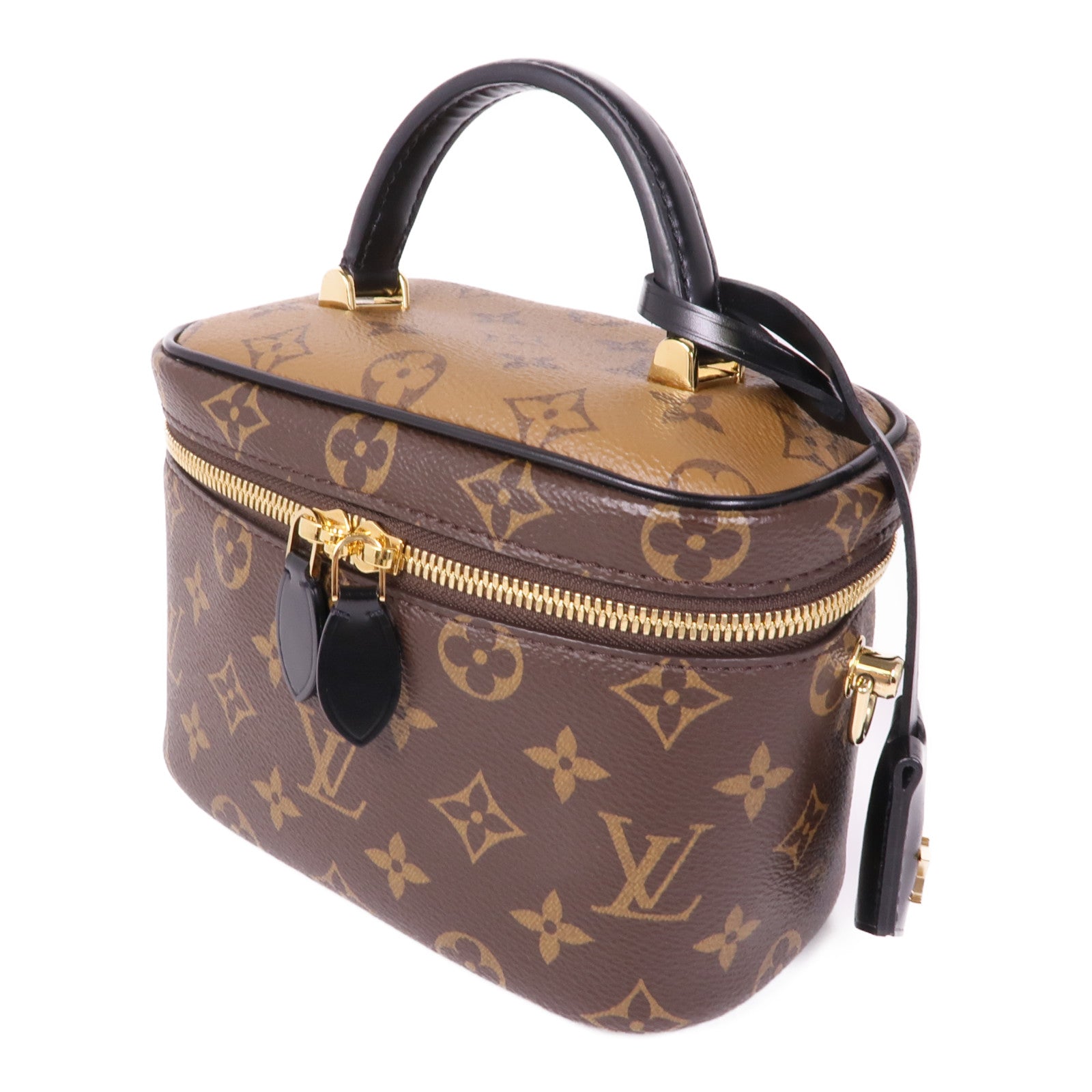 LOUIS VUITTON Monogram Reverse Vanity PM金扣手挽肩背兩用袋棕色