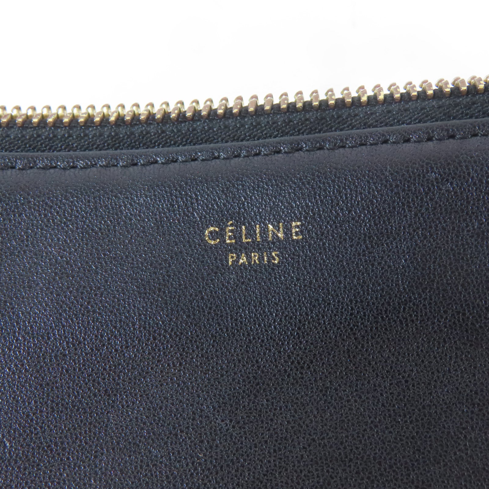 CELINE 羊皮皮革Trio金扣肩背袋黑色
