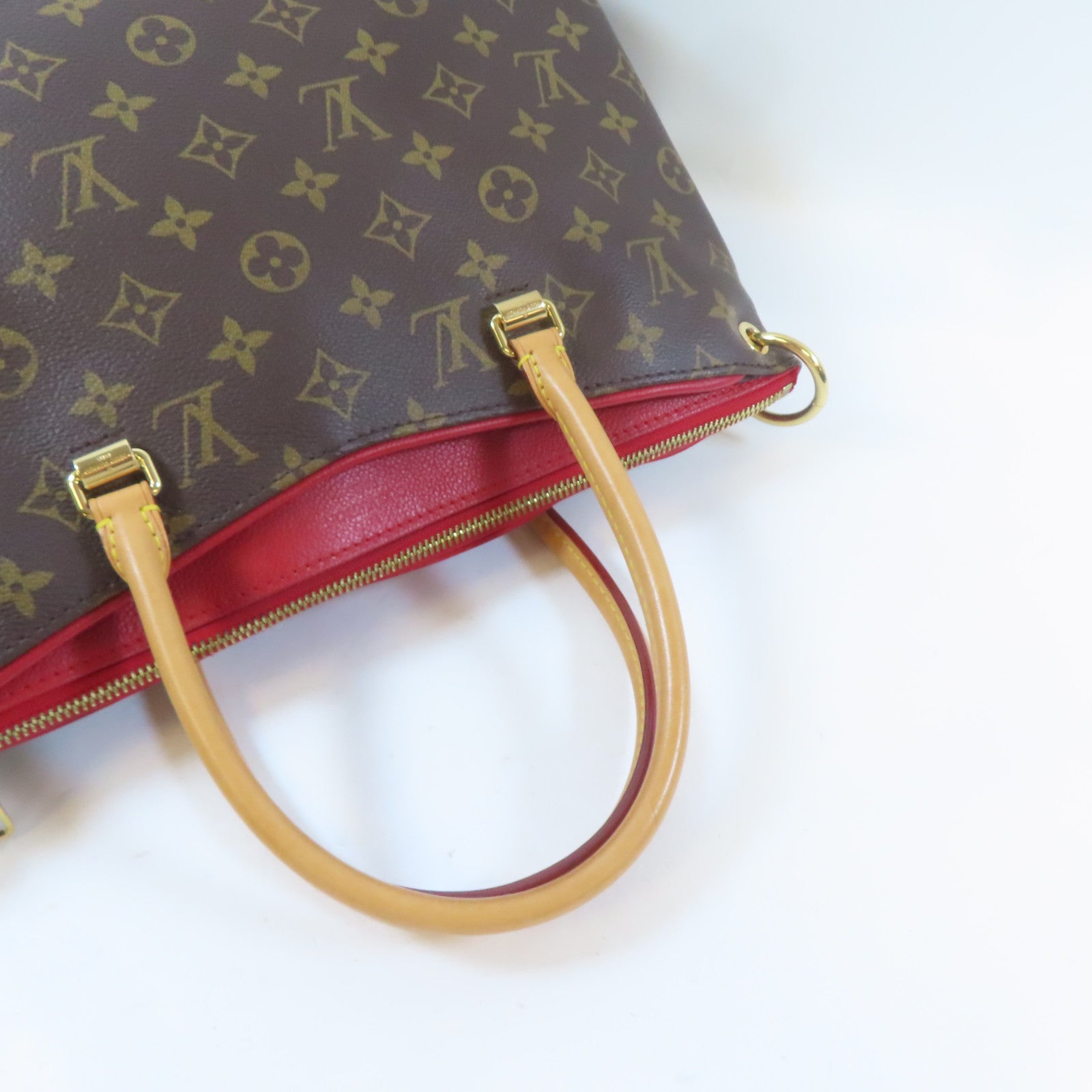 LOUIS VUITTON Monogram Pallas MM金扣手挽肩背兩用袋啡色/紅色