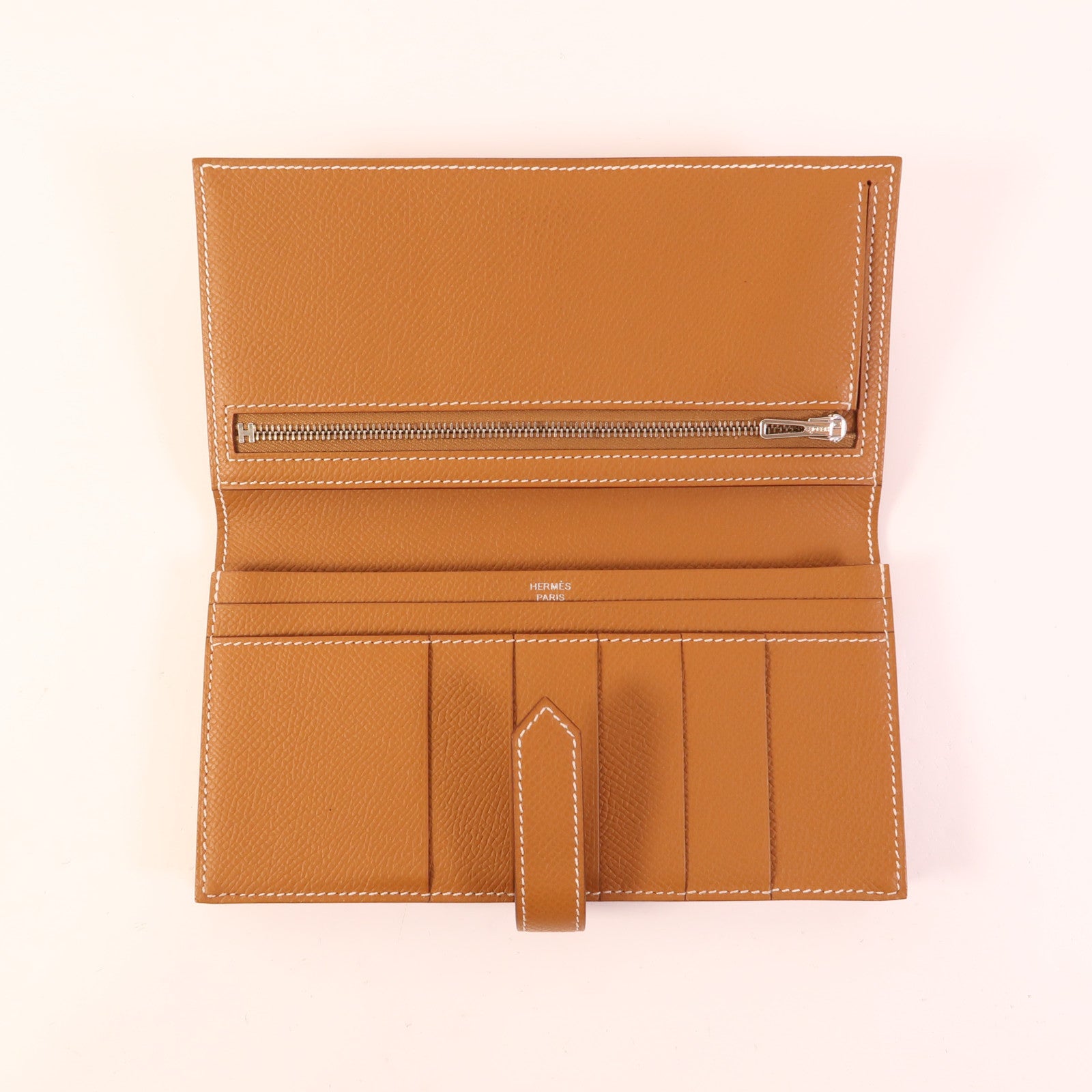 HERMES Epsom皮革Bearn Long Wallet銀扣長錢包Gold