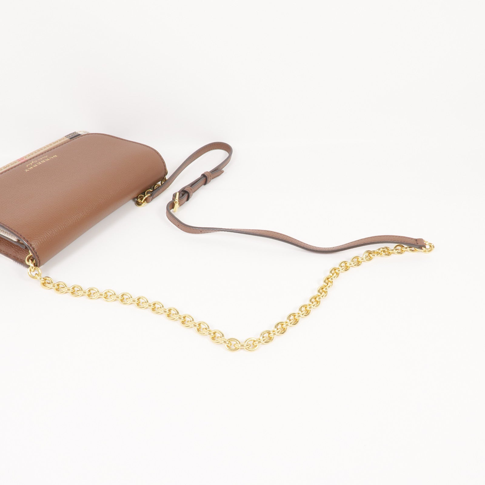 BURBERRY 牛皮皮革/帆布Chain Shoulder金扣鏈帶肩背袋