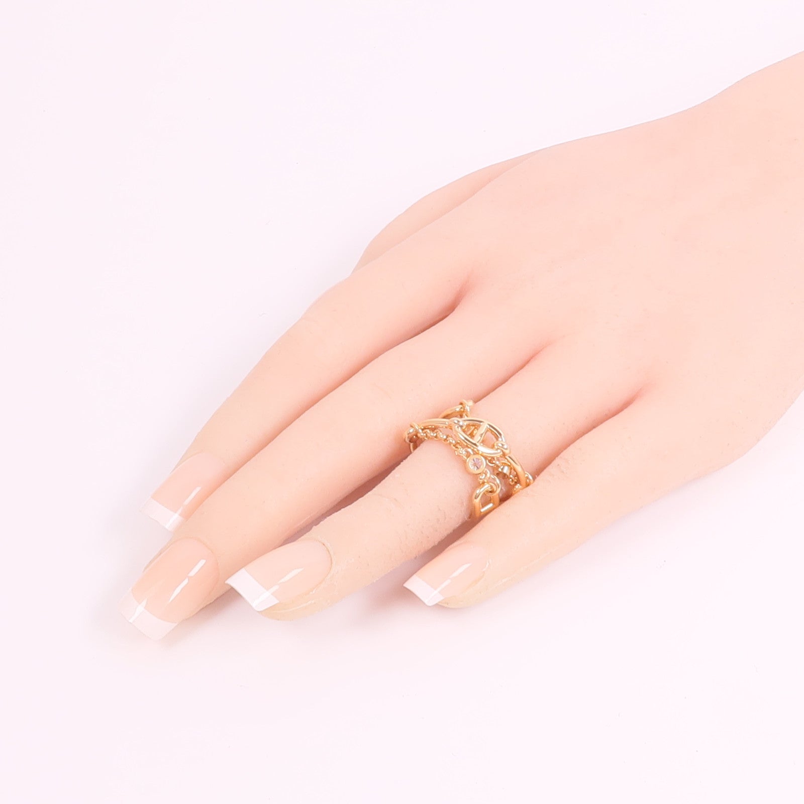 HERMES 18K玫瑰金Chaine D'ancre Chaos Ring鑽石戒指