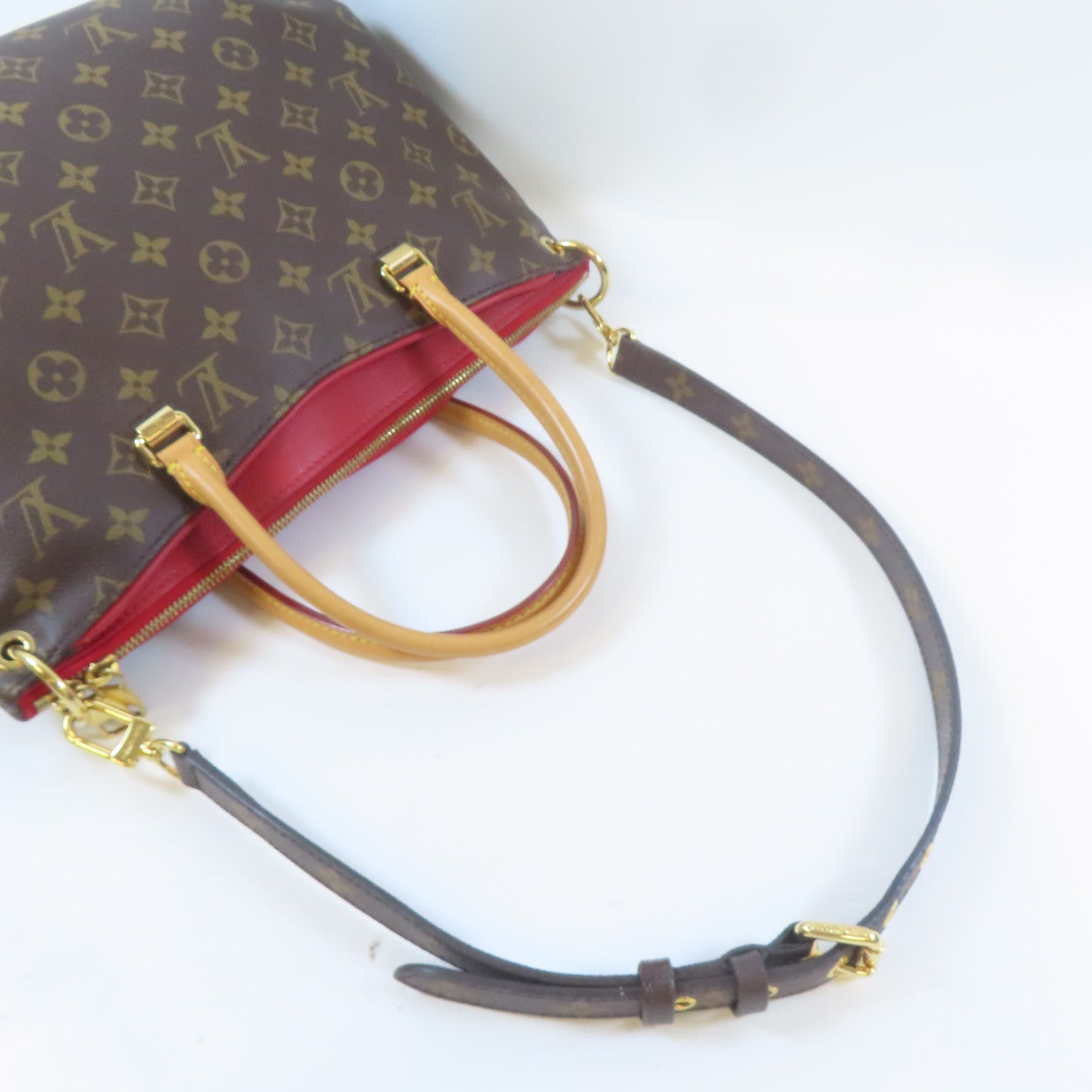 LOUIS VUITTON Monogram Pallas MM金扣手挽肩背兩用袋啡色/紅色