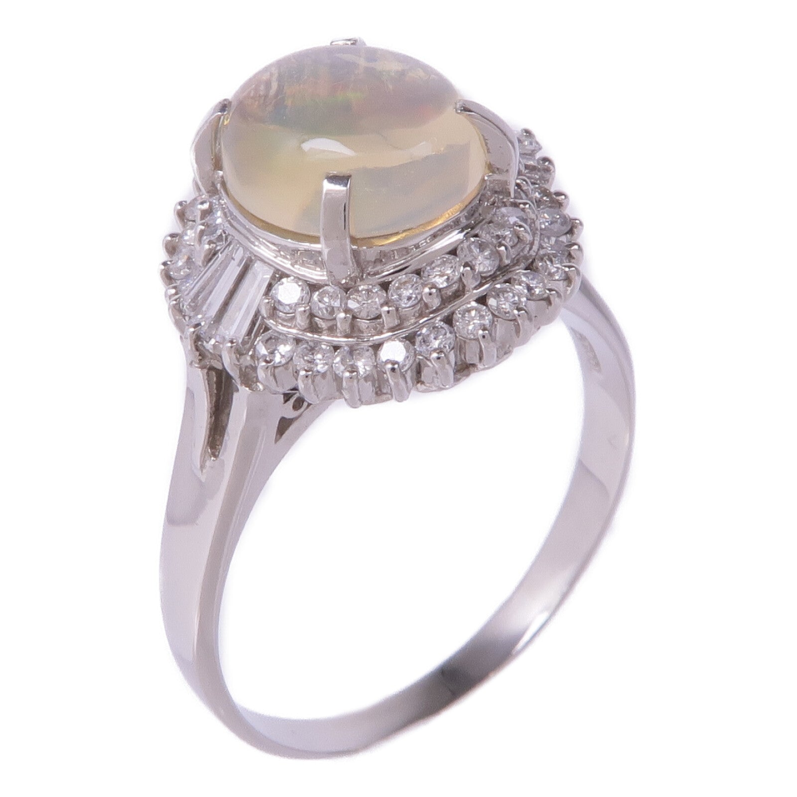 JEWELRY 【激減優惠】PT900鉑金Opal Diamond Ring蛋白石/鑽石戒指US#9