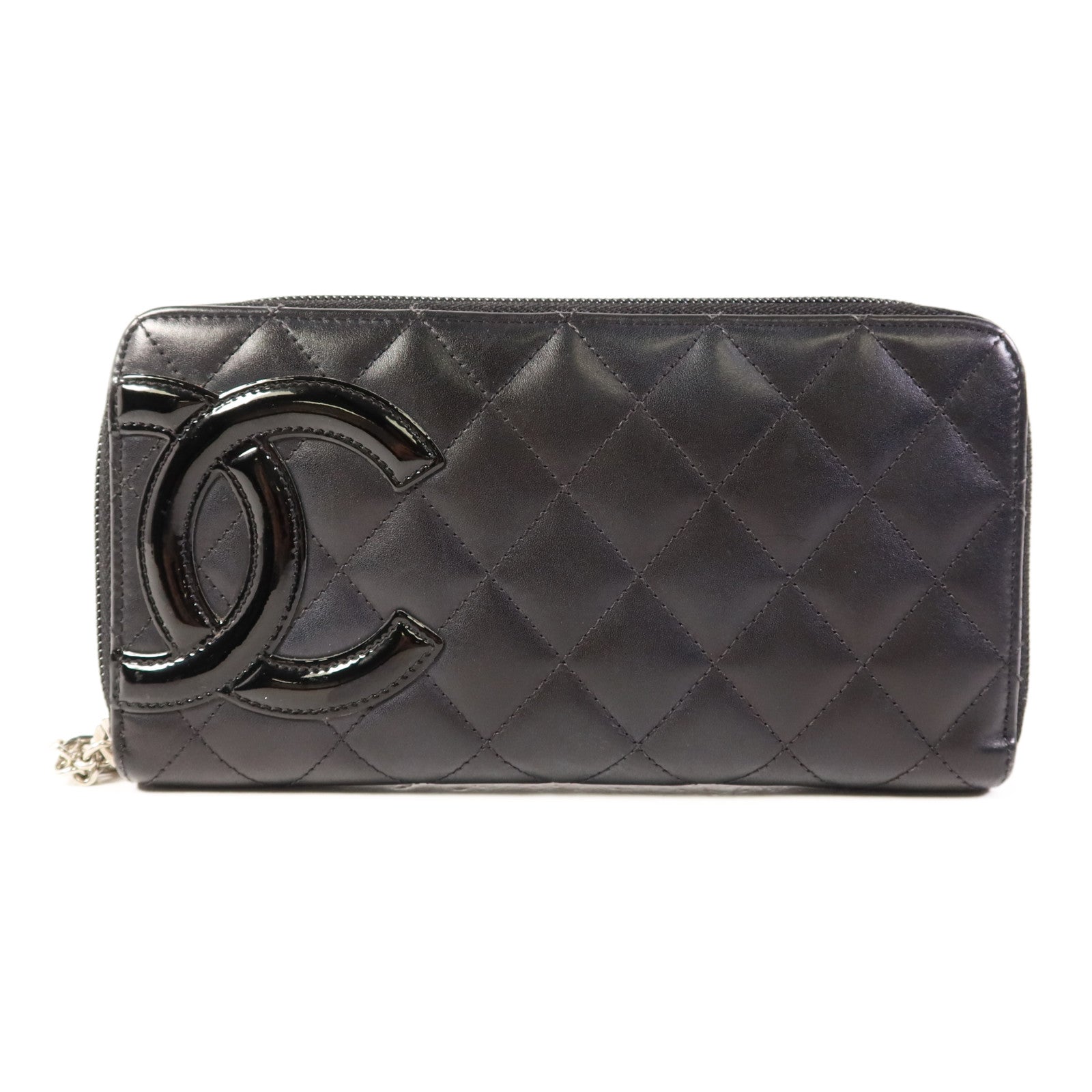 CHANEL 牛皮皮革Cambon Long Round Wallet銀扣長錢包