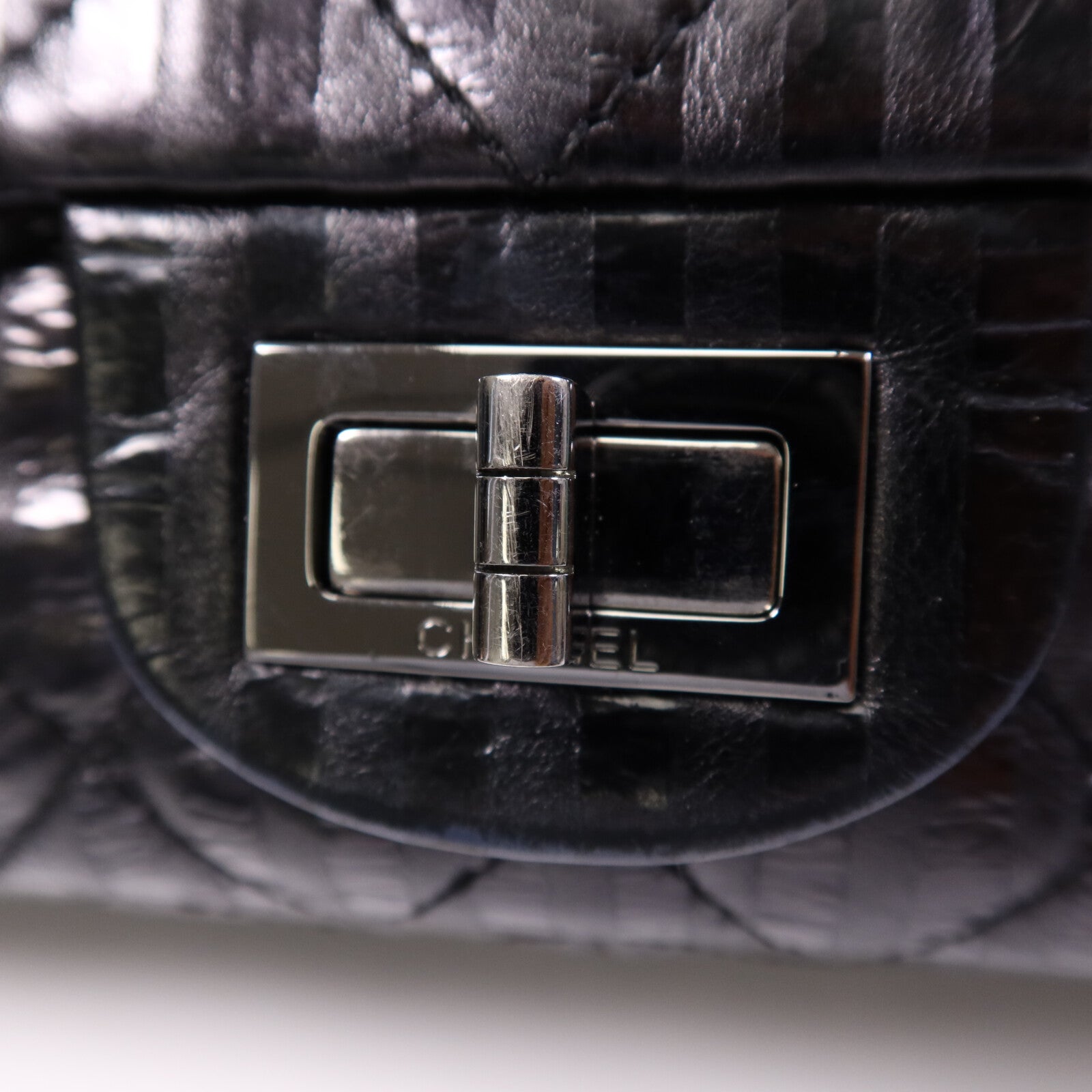 CHANEL 牛皮皮革2.55 Large銀扣鏈帶肩背袋