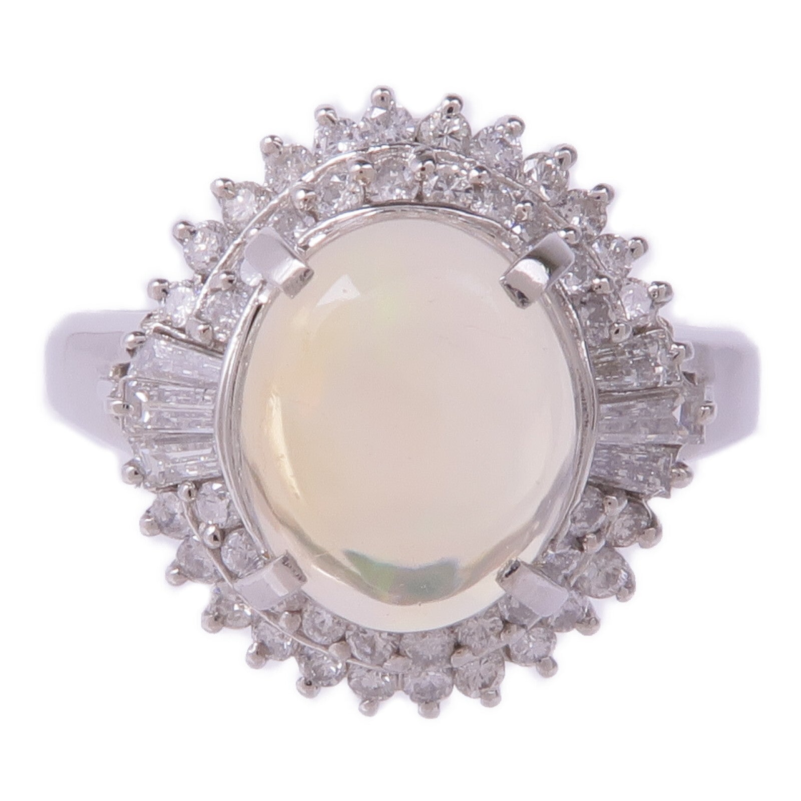 JEWELRY 【激減優惠】PT900鉑金Opal Diamond Ring蛋白石/鑽石戒指US#9