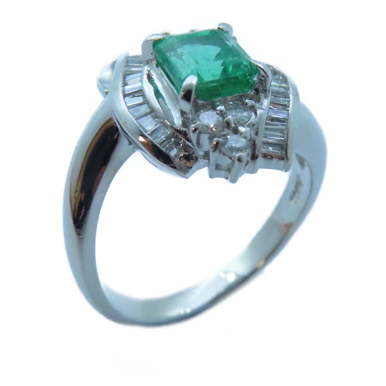 JEWELRY PT900白金Emerald/Diamond Ring 1.15ct綠寶石/0.50ct鑽石戒指US#6