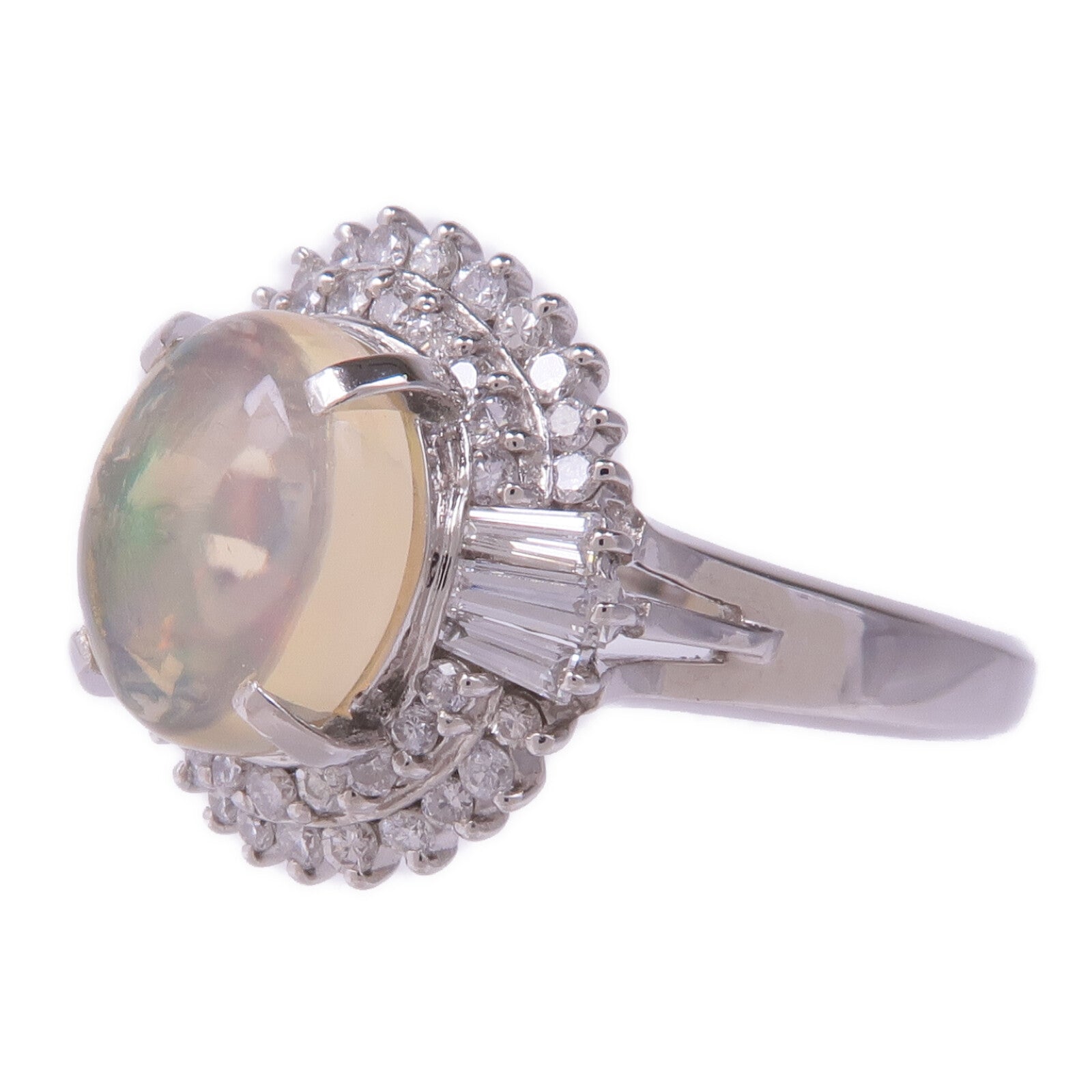 JEWELRY 【激減優惠】PT900鉑金Opal Diamond Ring蛋白石/鑽石戒指US#9