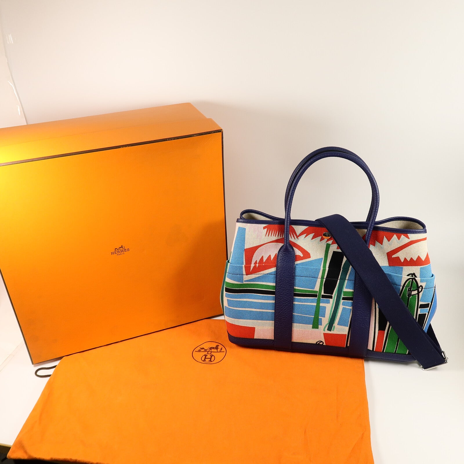 HERMES Canvas/Negonda皮革Garden Party PM Pocket手挽肩背兩用袋Multi Color