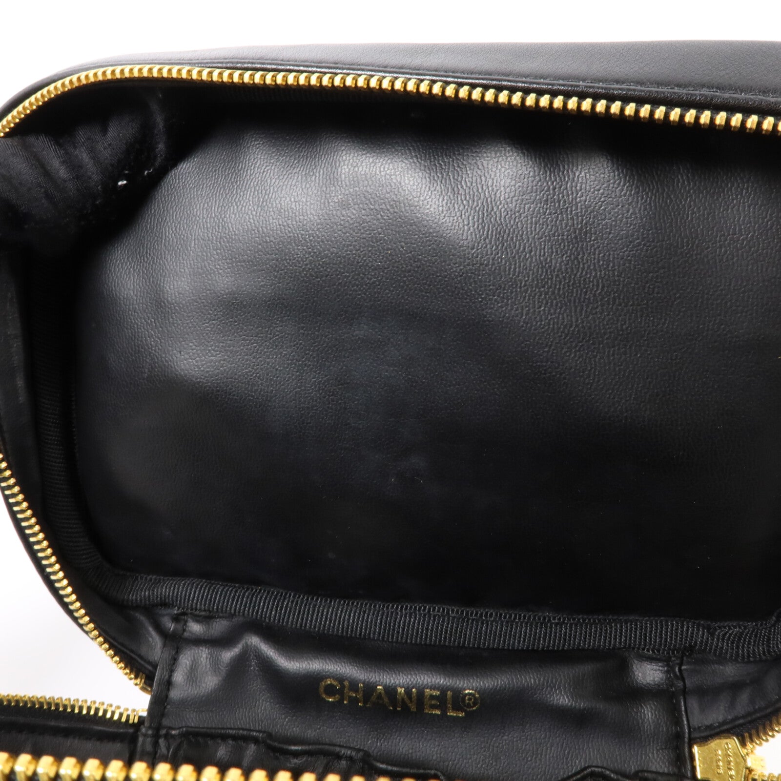 CHANEL 牛皮皮革Vintage Vanity Case金扣化妝袋