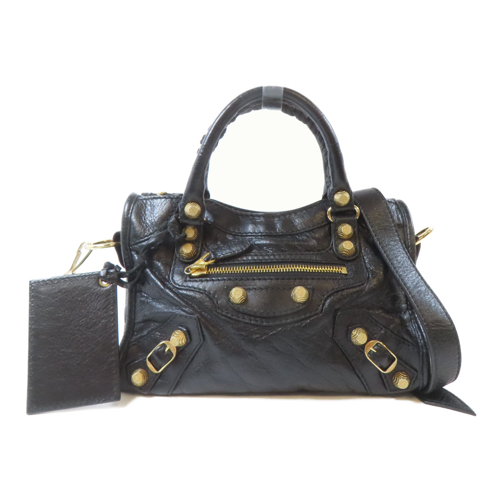 BALENCIAGA 羊皮皮革Mini City金扣手挽肩背兩用袋黑色