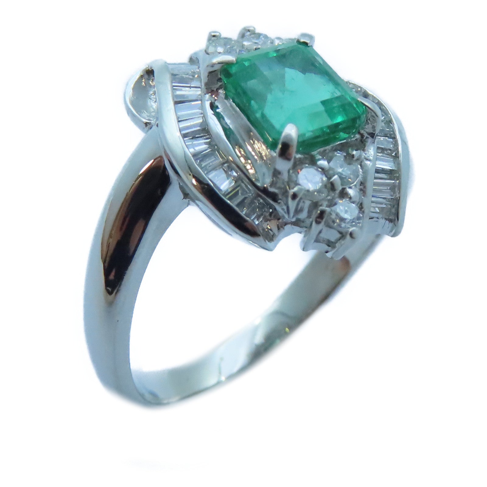 JEWELRY PT900白金Emerald/Diamond Ring 1.15ct綠寶石/0.50ct鑽石戒指US#6