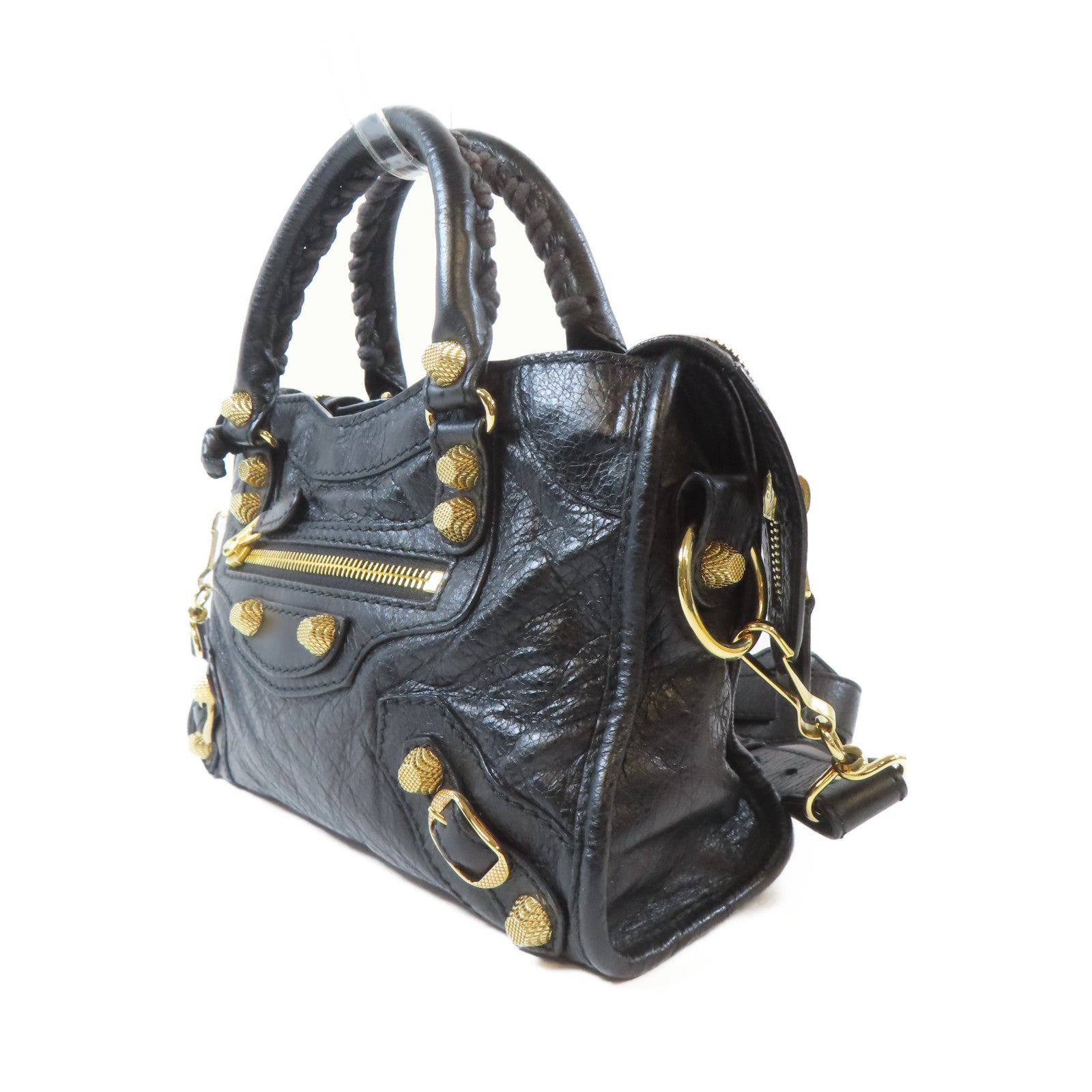 BALENCIAGA 羊皮皮革Mini City金扣手挽肩背兩用袋黑色