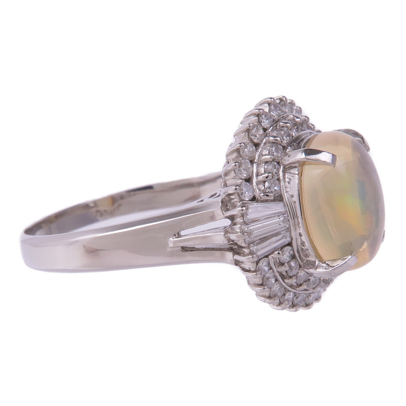 JEWELRY 【激減優惠】PT900鉑金Opal Diamond Ring蛋白石/鑽石戒指US#9