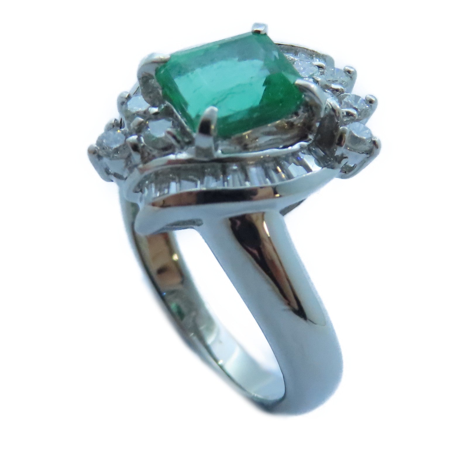 JEWELRY PT900白金Emerald/Diamond Ring 1.15ct綠寶石/0.50ct鑽石戒指US#6