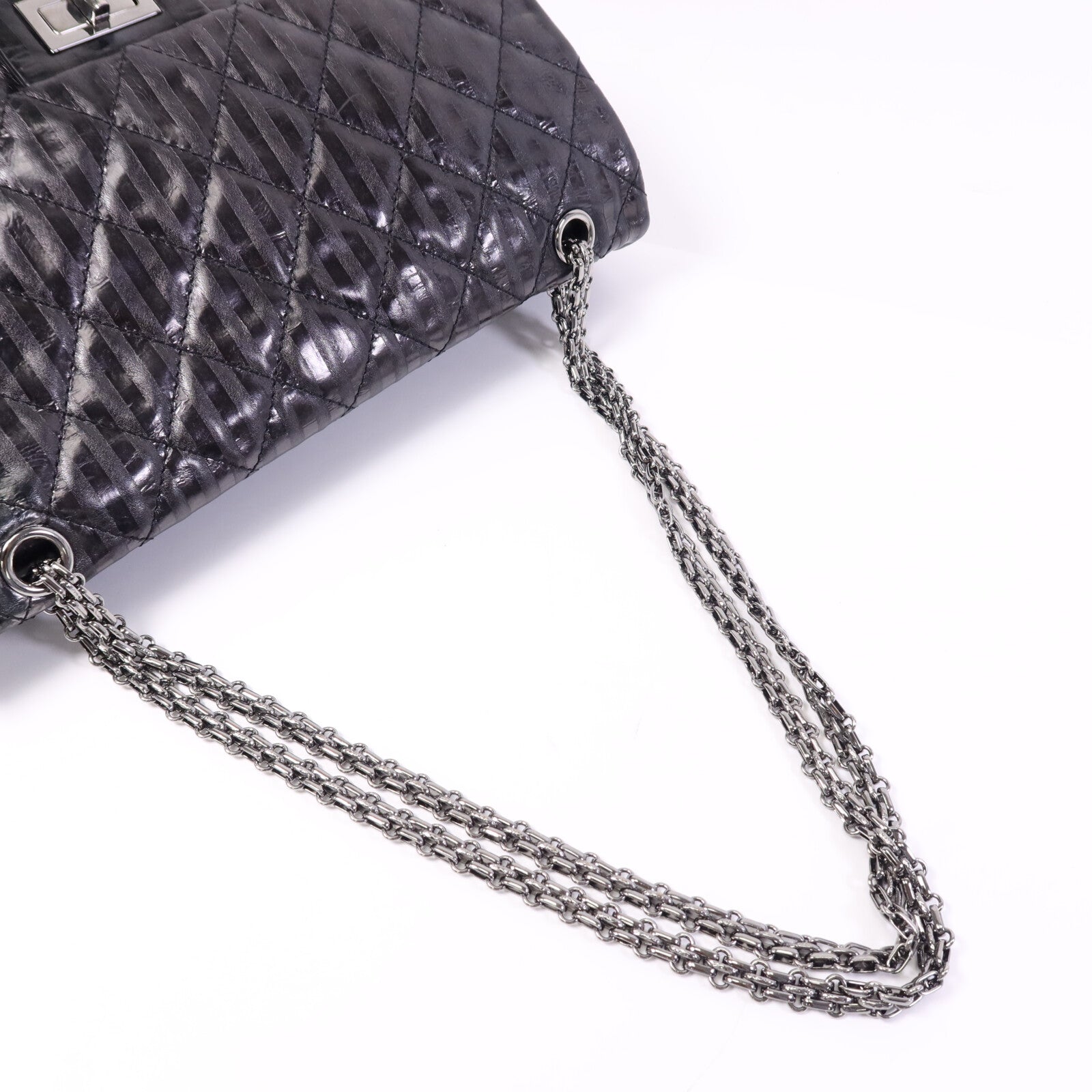 CHANEL 牛皮皮革2.55 Large銀扣鏈帶肩背袋