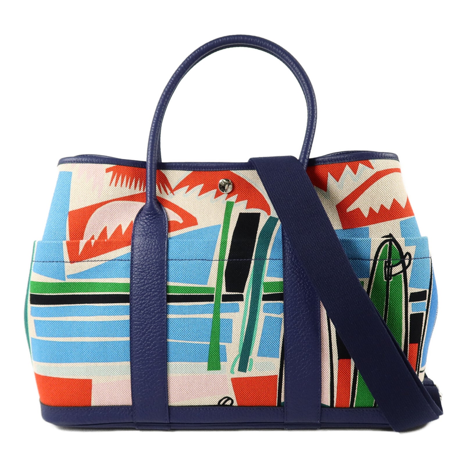 HERMES Canvas/Negonda皮革Garden Party PM Pocket手挽肩背兩用袋Multi Color