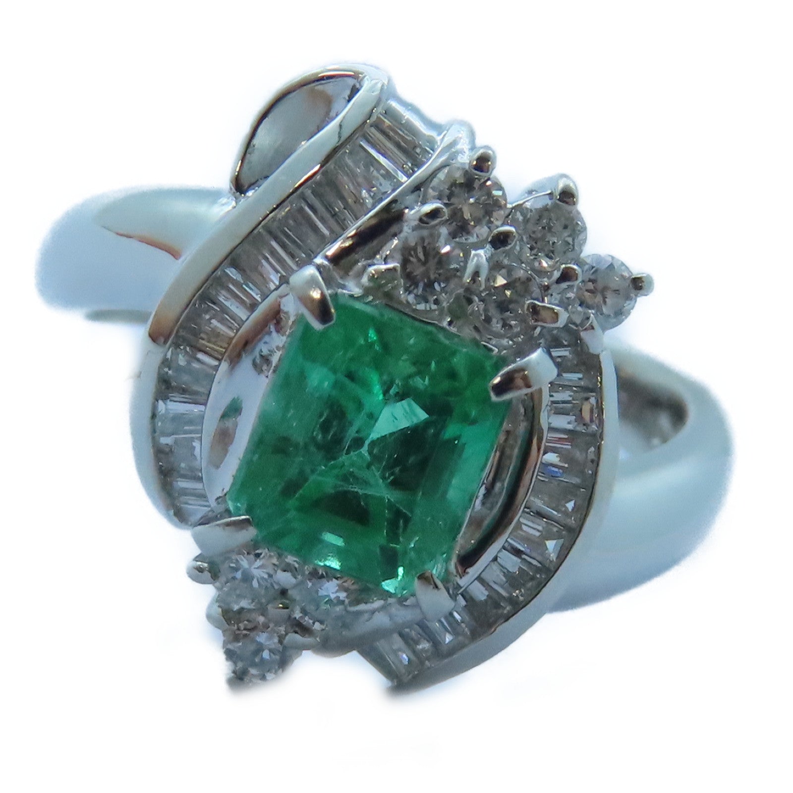 JEWELRY PT900白金Emerald/Diamond Ring 1.15ct綠寶石/0.50ct鑽石戒指US#6