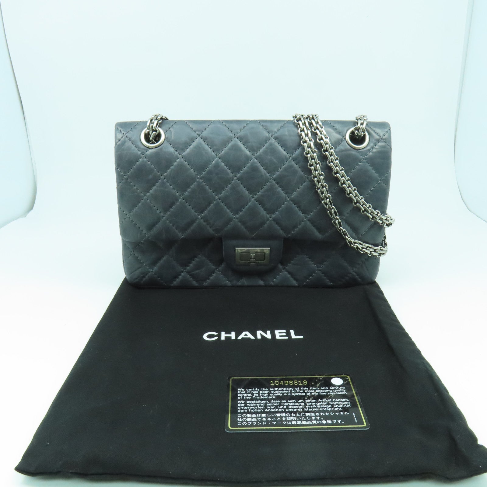 CHANEL 【激減優惠】菱格牛皮皮革2.55 Chain Shoulder銀扣鏈帶肩背袋灰色