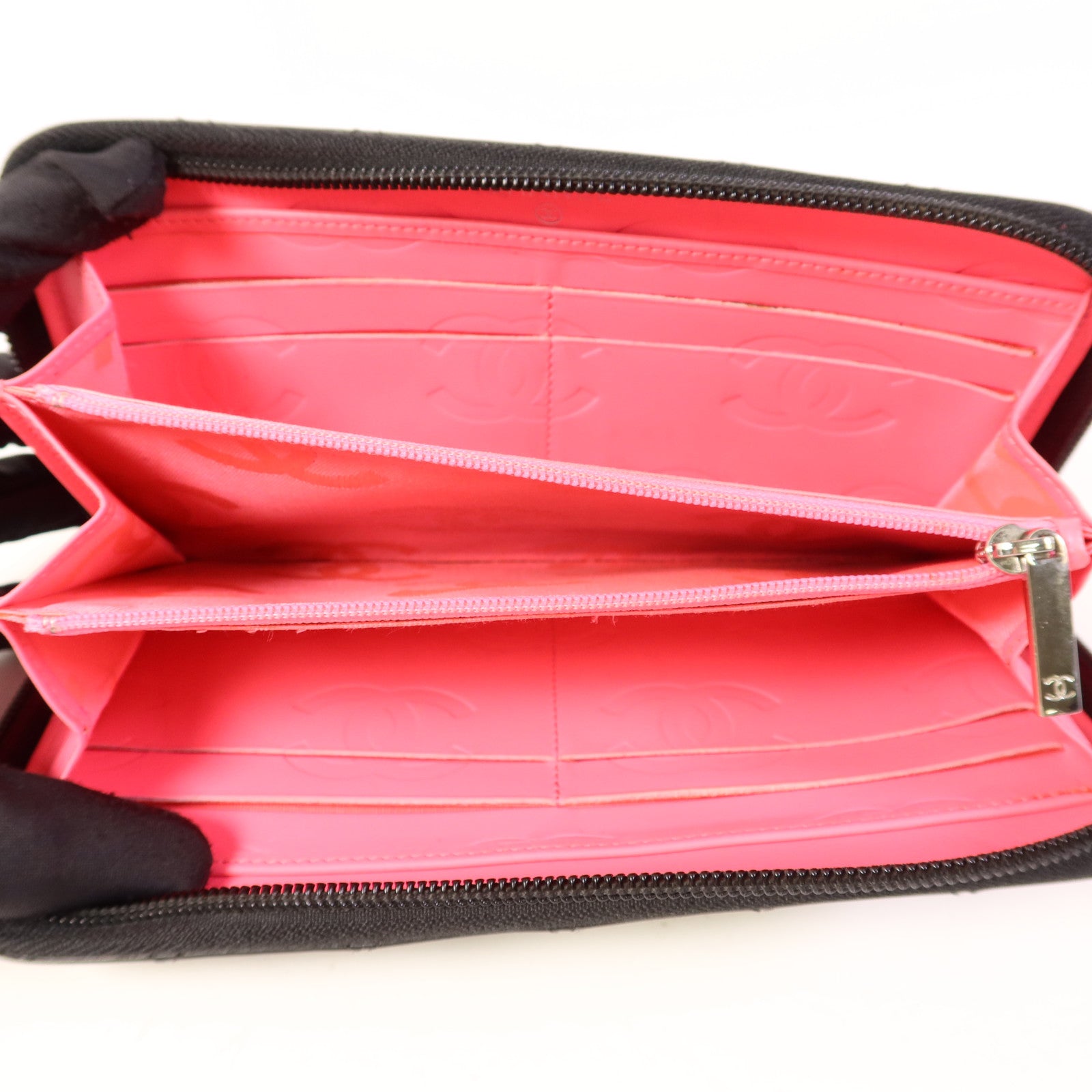 CHANEL 牛皮皮革Cambon Long Round Wallet銀扣長錢包