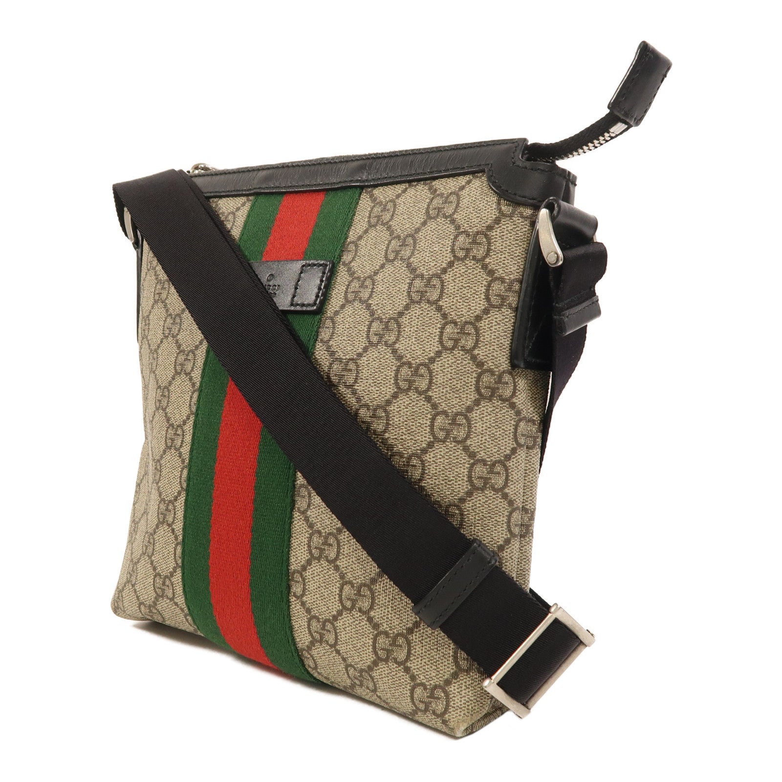 GUCCI 塗層帆布GG Supreme Shoulder Bag銀扣肩背袋