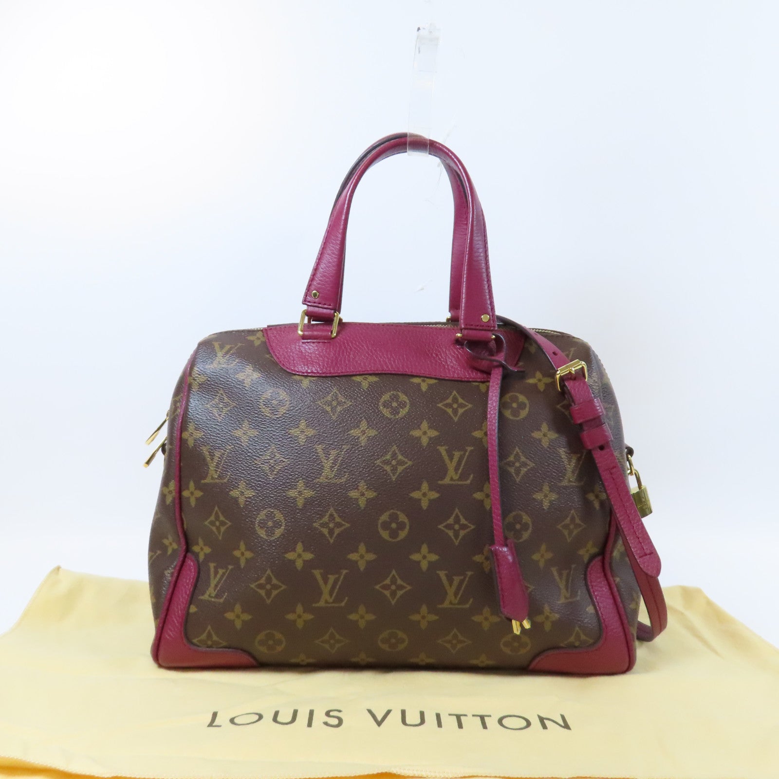 LOUIS VUITTON Monogram Retiro GM金扣手挽肩背兩用袋啡色/紅色