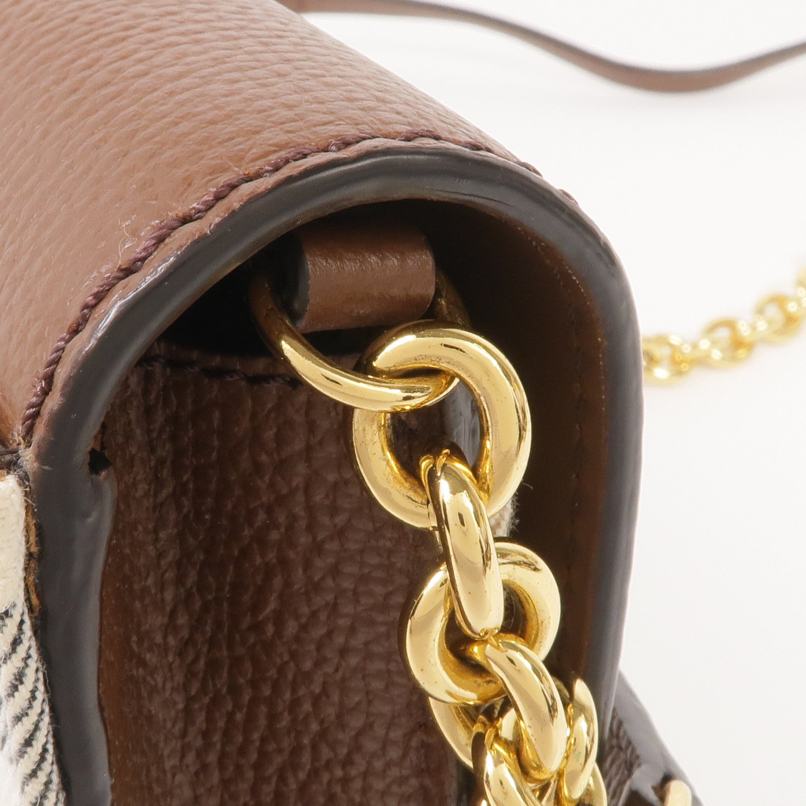BURBERRY 牛皮皮革/帆布Chain Shoulder金扣鏈帶肩背袋