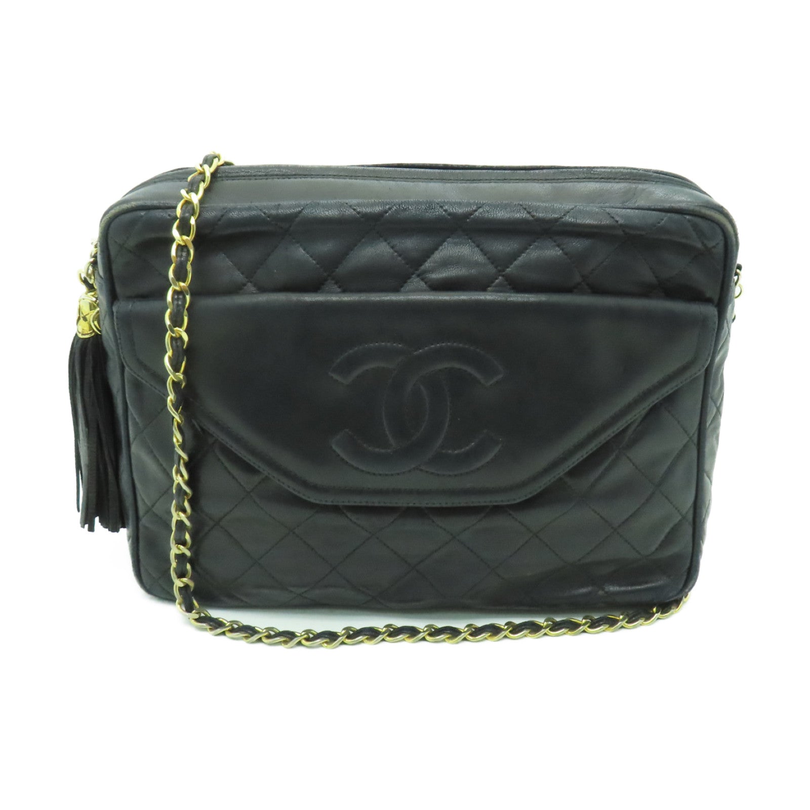 CHANEL 【激減優惠】菱格羊皮皮革Chain Shoulder金扣鏈帶肩背袋黑色