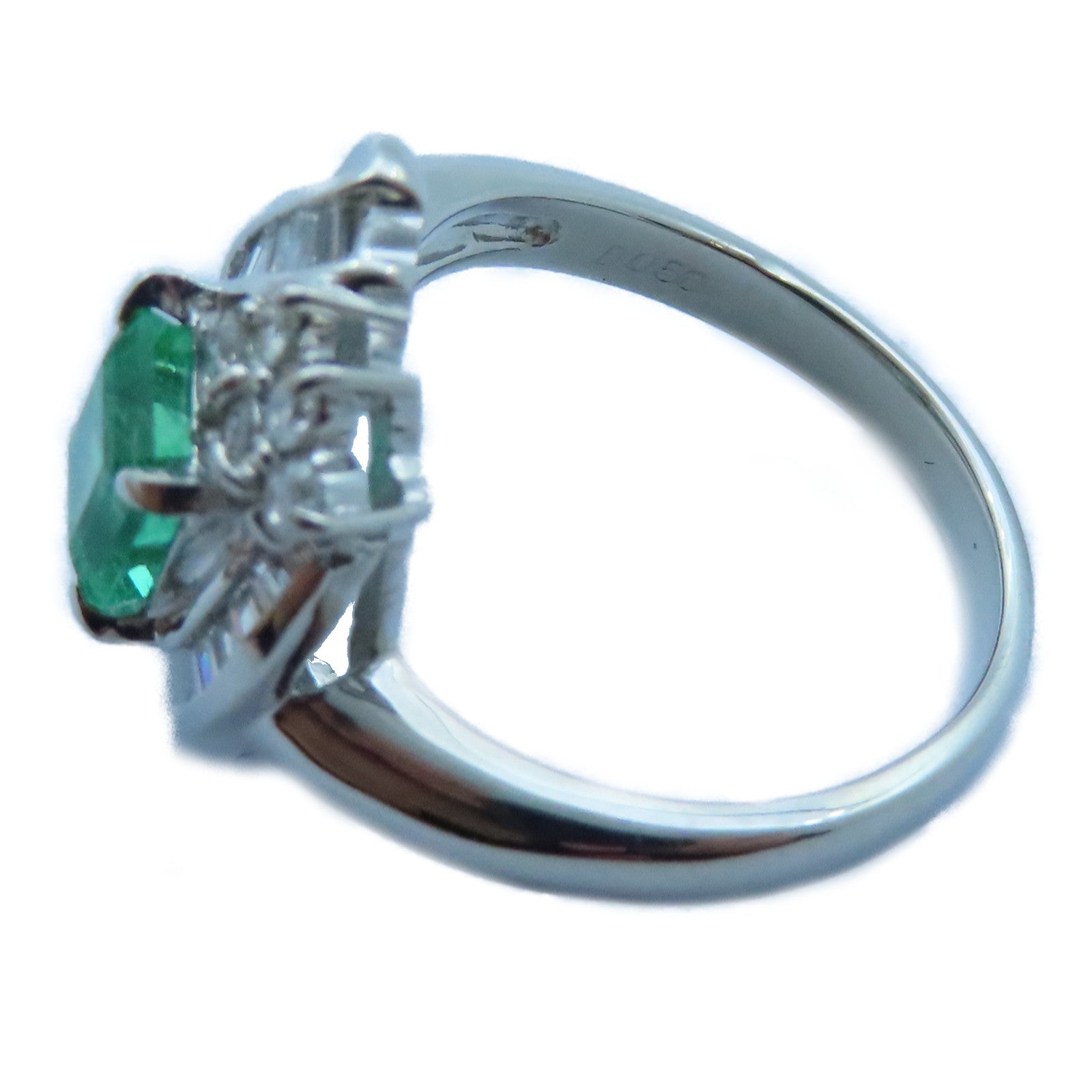 JEWELRY PT900白金Emerald/Diamond Ring 1.15ct綠寶石/0.50ct鑽石戒指US#6