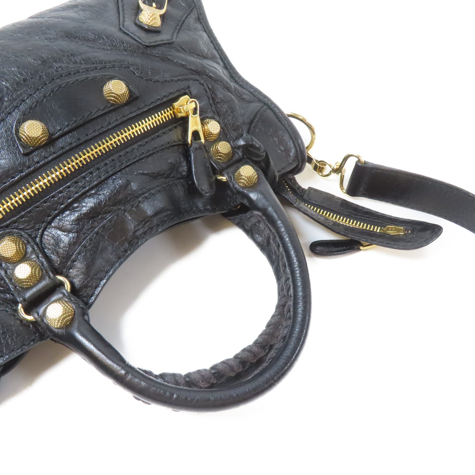 BALENCIAGA 羊皮皮革Mini City金扣手挽肩背兩用袋黑色