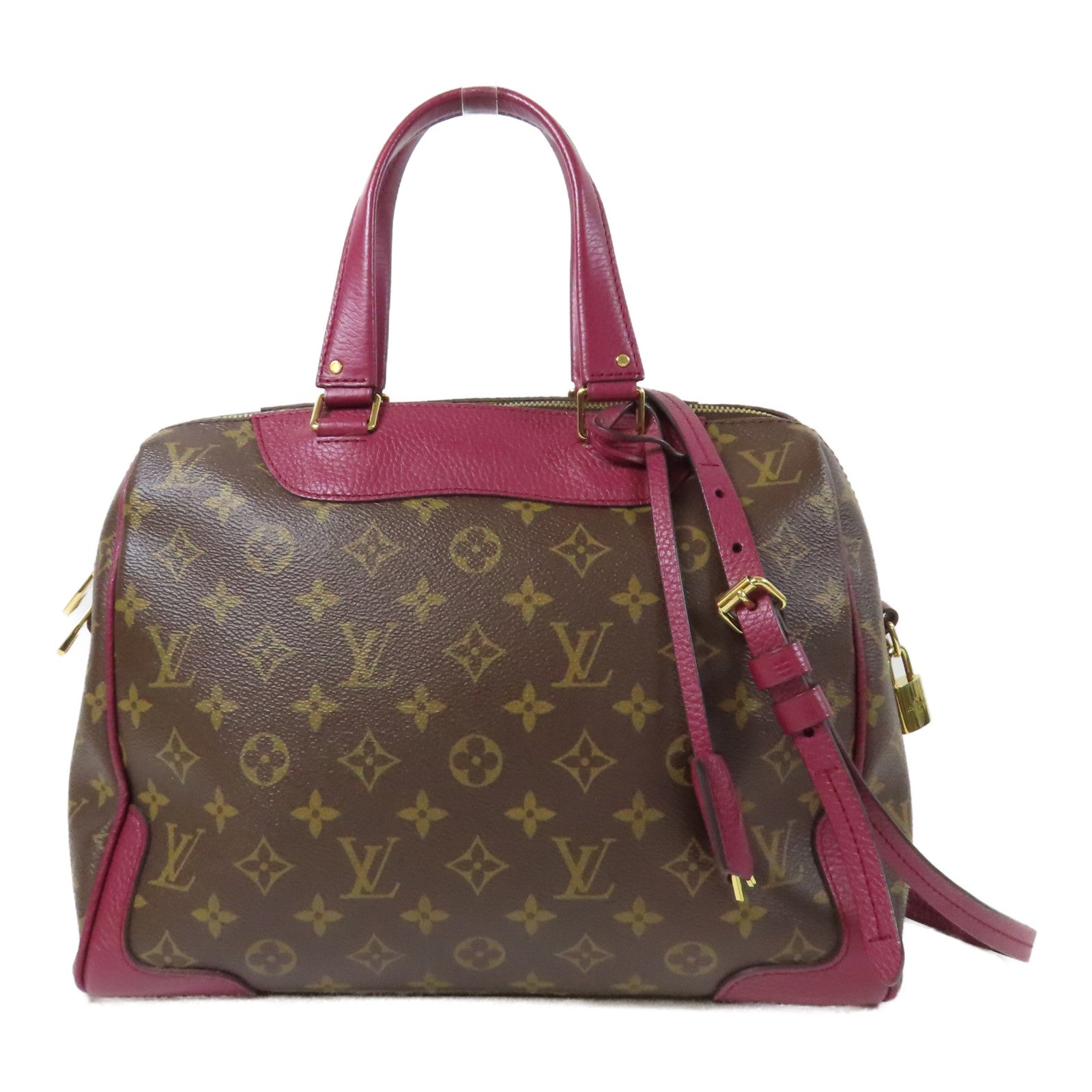 LOUIS VUITTON Monogram Retiro GM金扣手挽肩背兩用袋啡色/紅色