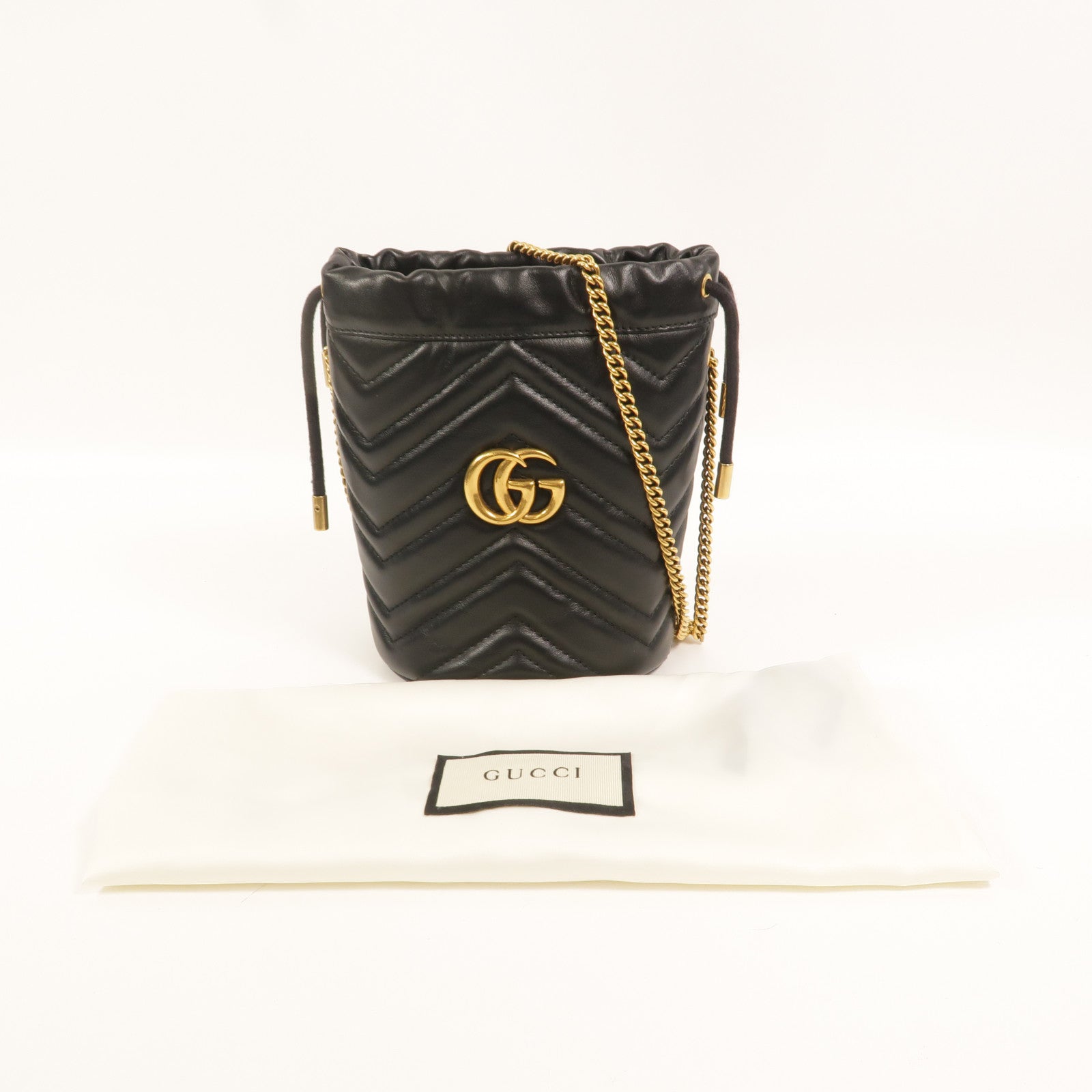 GUCCI 牛皮皮革GG Marmont Bucket鏈帶肩背袋