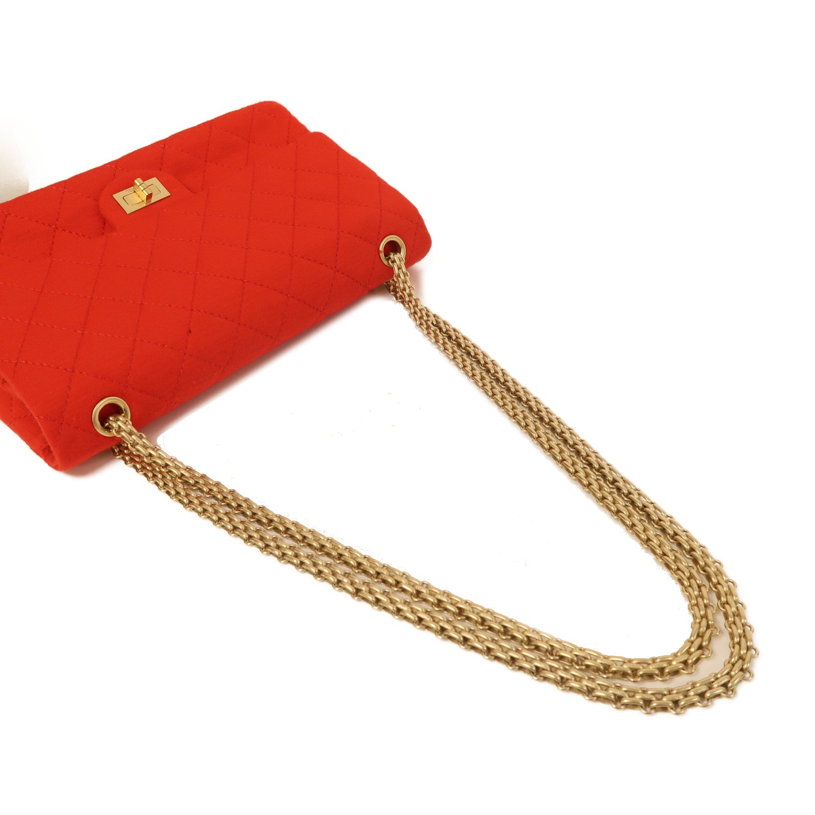 CHANEL 帆布2.55 Chain Shoulder金扣鏈帶肩背袋紅色