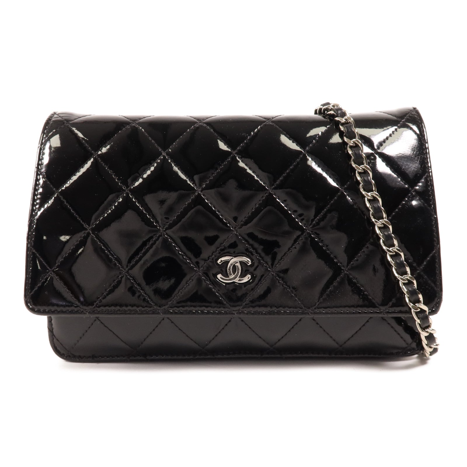 CHANEL 漆皮皮革Wallet On Chain銀扣鏈帶肩背袋