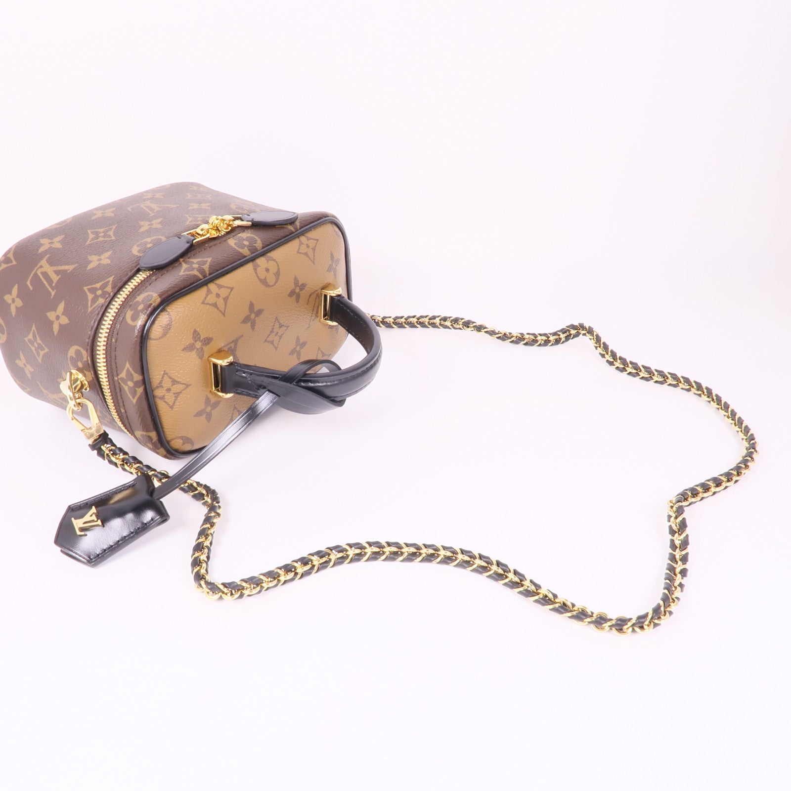 LOUIS VUITTON Monogram Reverse Vanity PM金扣手挽肩背兩用袋棕色