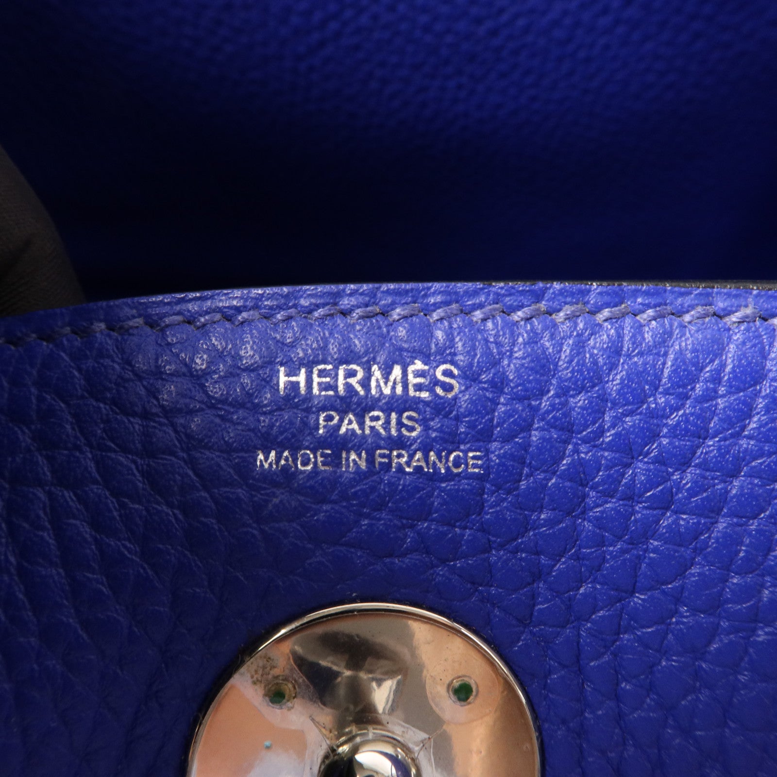 HERMES Clemence皮革Lindy 26銀扣手挽肩背兩用袋Bleu Electrique