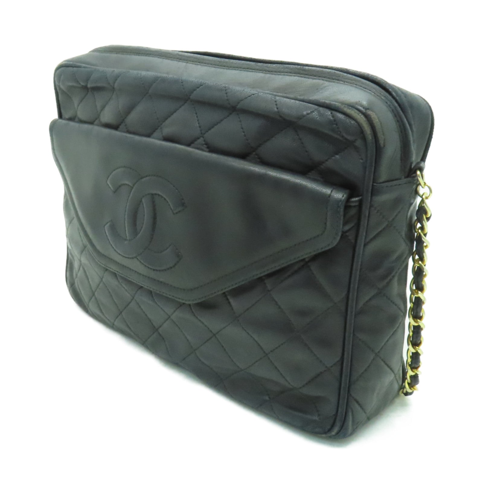 CHANEL 【激減優惠】菱格羊皮皮革Chain Shoulder金扣鏈帶肩背袋黑色