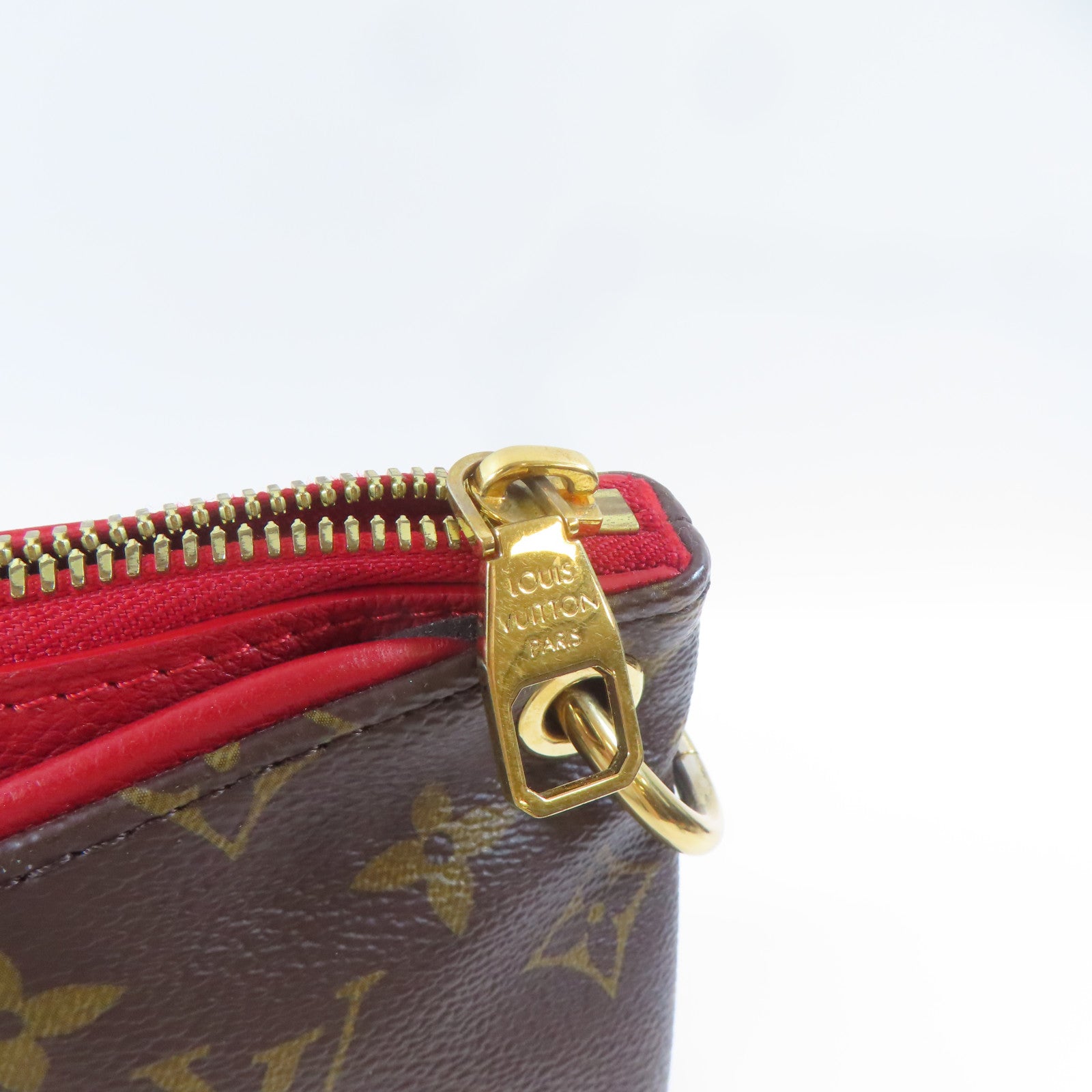 LOUIS VUITTON Monogram Pallas MM金扣手挽肩背兩用袋啡色/紅色