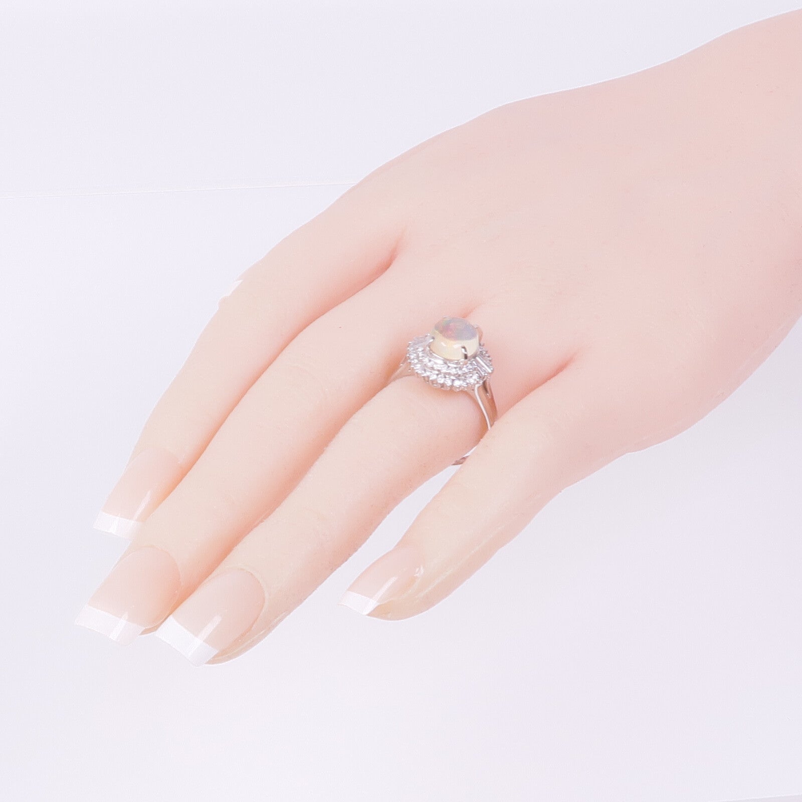 JEWELRY 【激減優惠】PT900鉑金Opal Diamond Ring蛋白石/鑽石戒指US#9