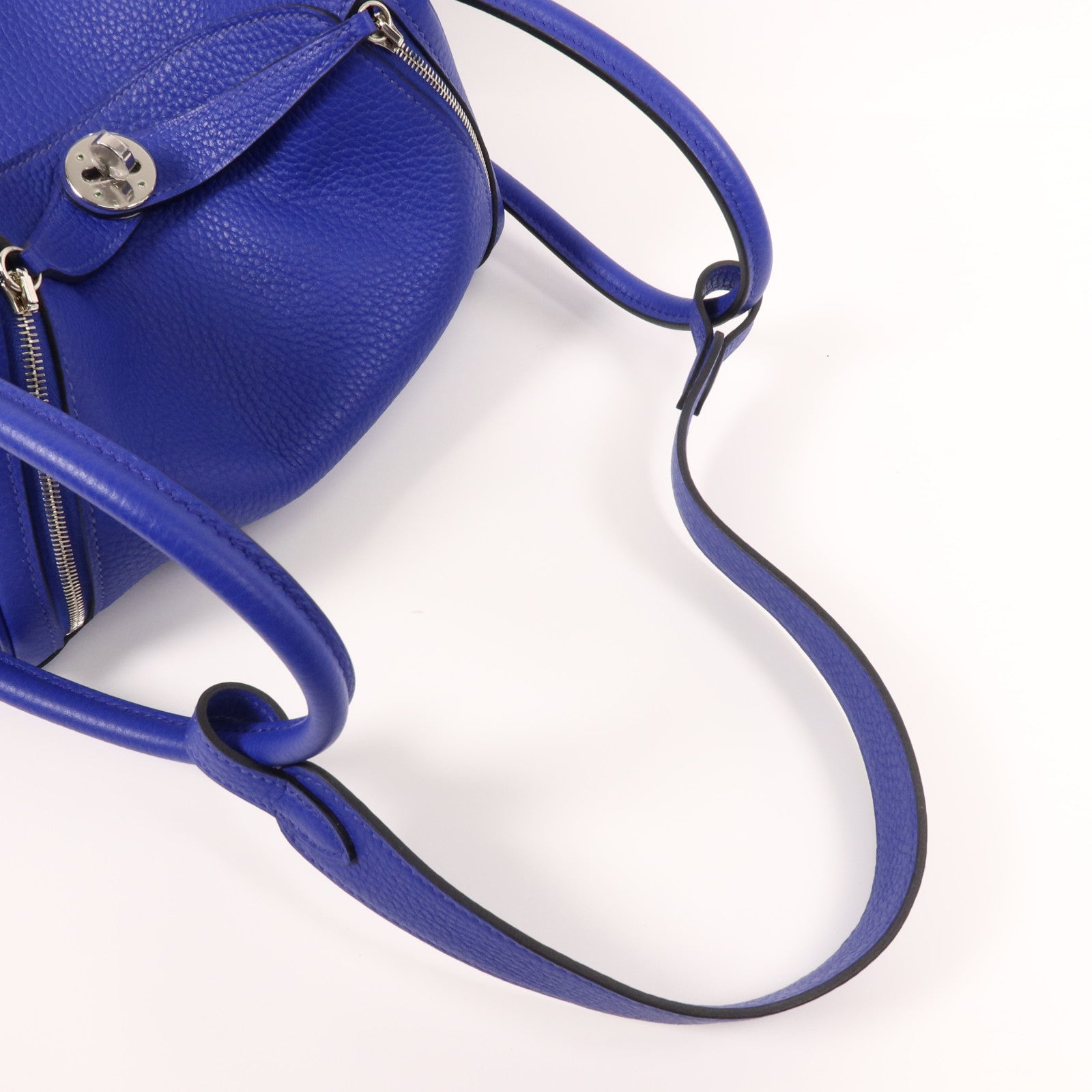 HERMES Clemence皮革Lindy 26銀扣手挽肩背兩用袋Bleu Electrique