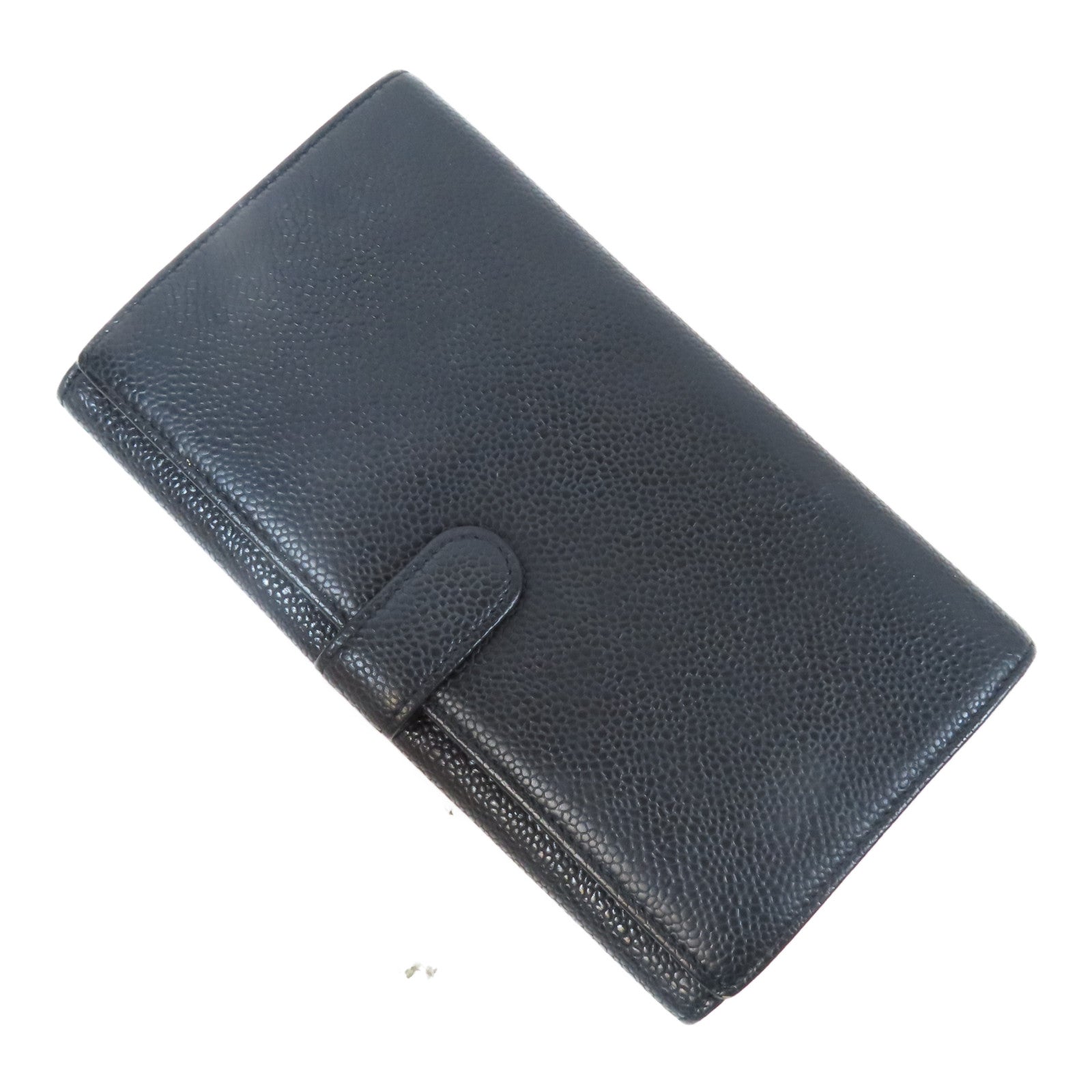 CHANEL 牛皮皮革Long Wallet銀扣長錢包黑色