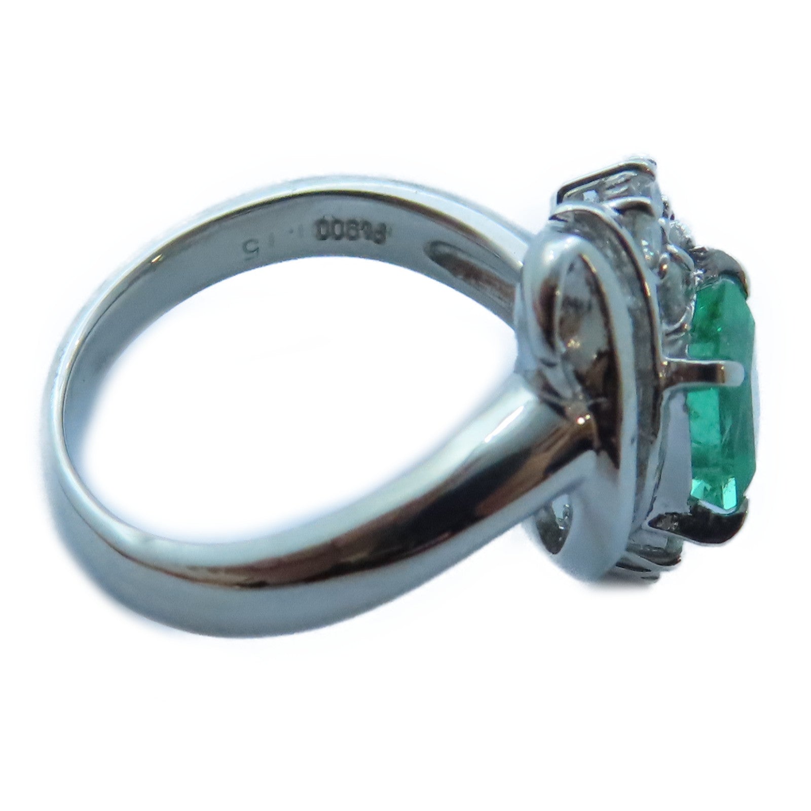 JEWELRY PT900白金Emerald/Diamond Ring 1.15ct綠寶石/0.50ct鑽石戒指US#6