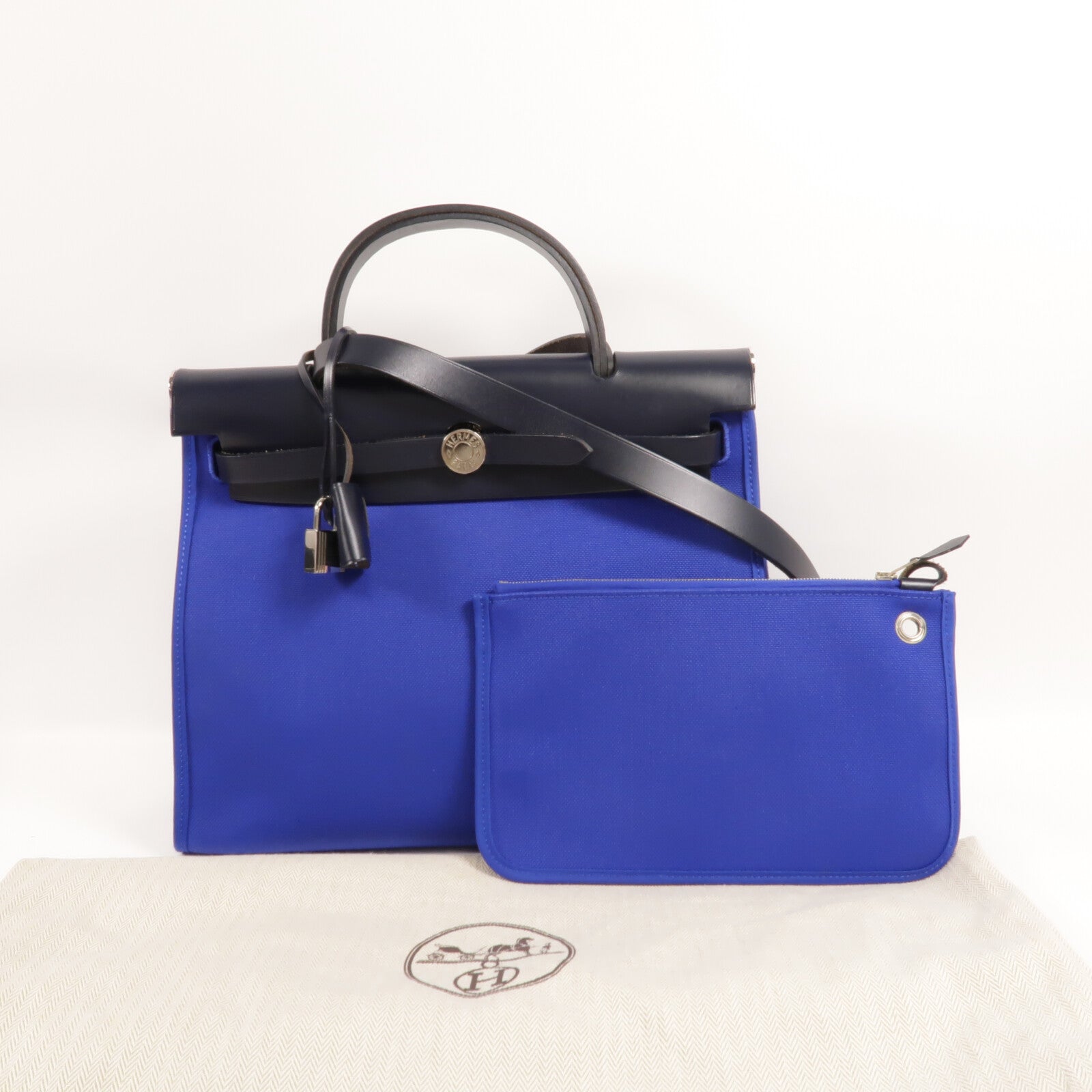 HERMES 帆布Herbag PM手挽肩背兩用袋Blue Eletric