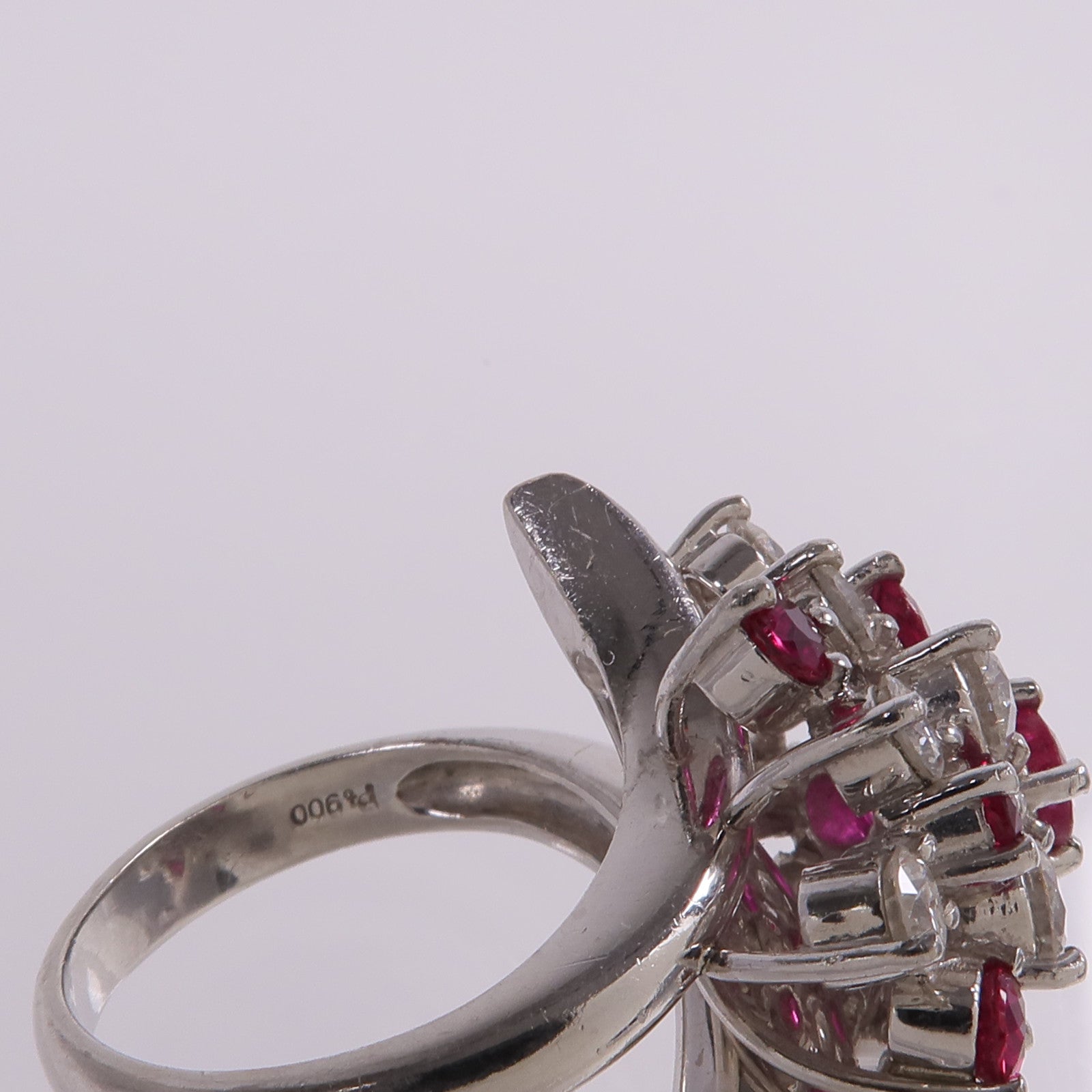 JEWELRY PT900鉑金Ruby Diamond Ring紅寶石/鑽石戒指US#5.5
