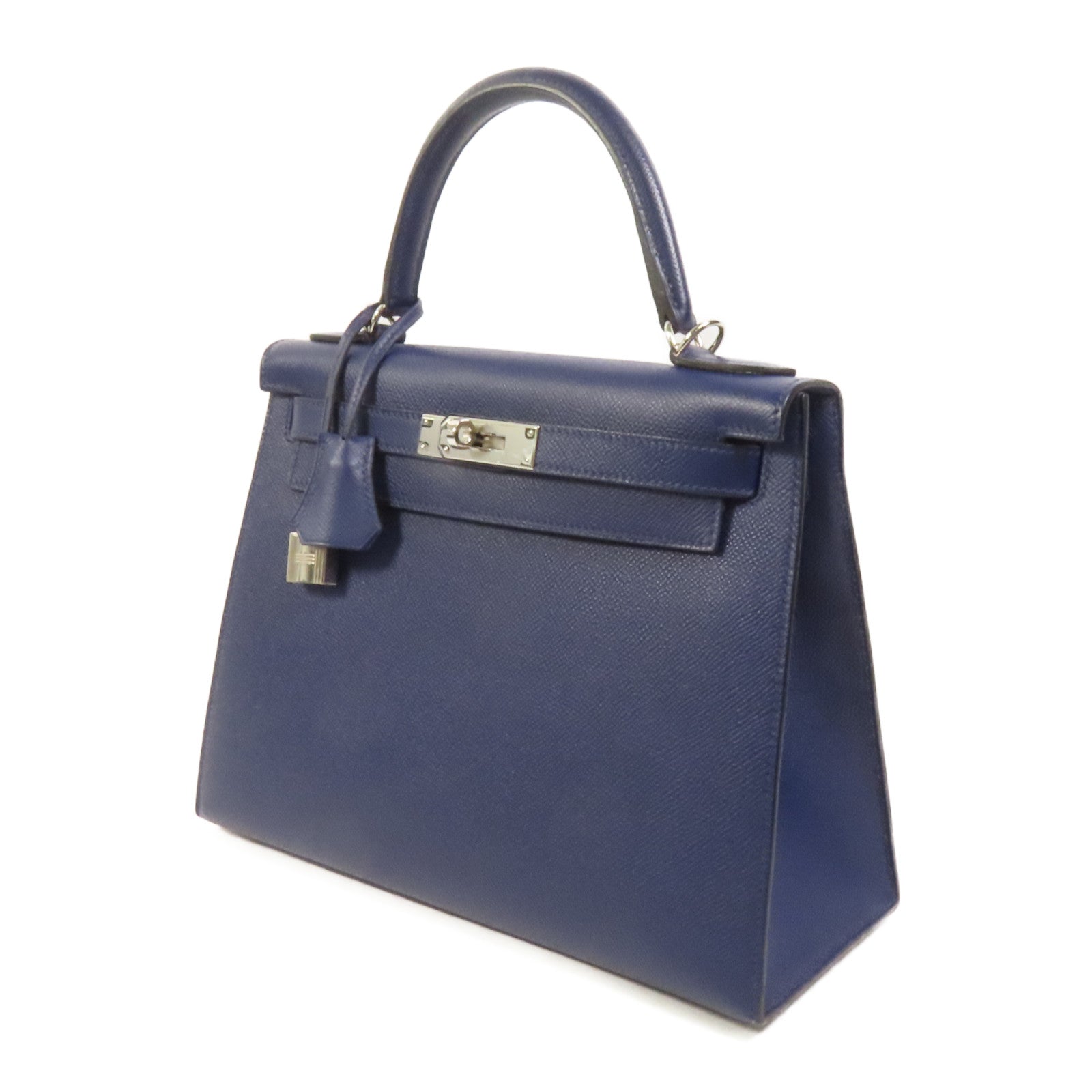 HERMES Epsom皮革Kelly 28銀扣手挽肩背兩用袋Bleu Saphir